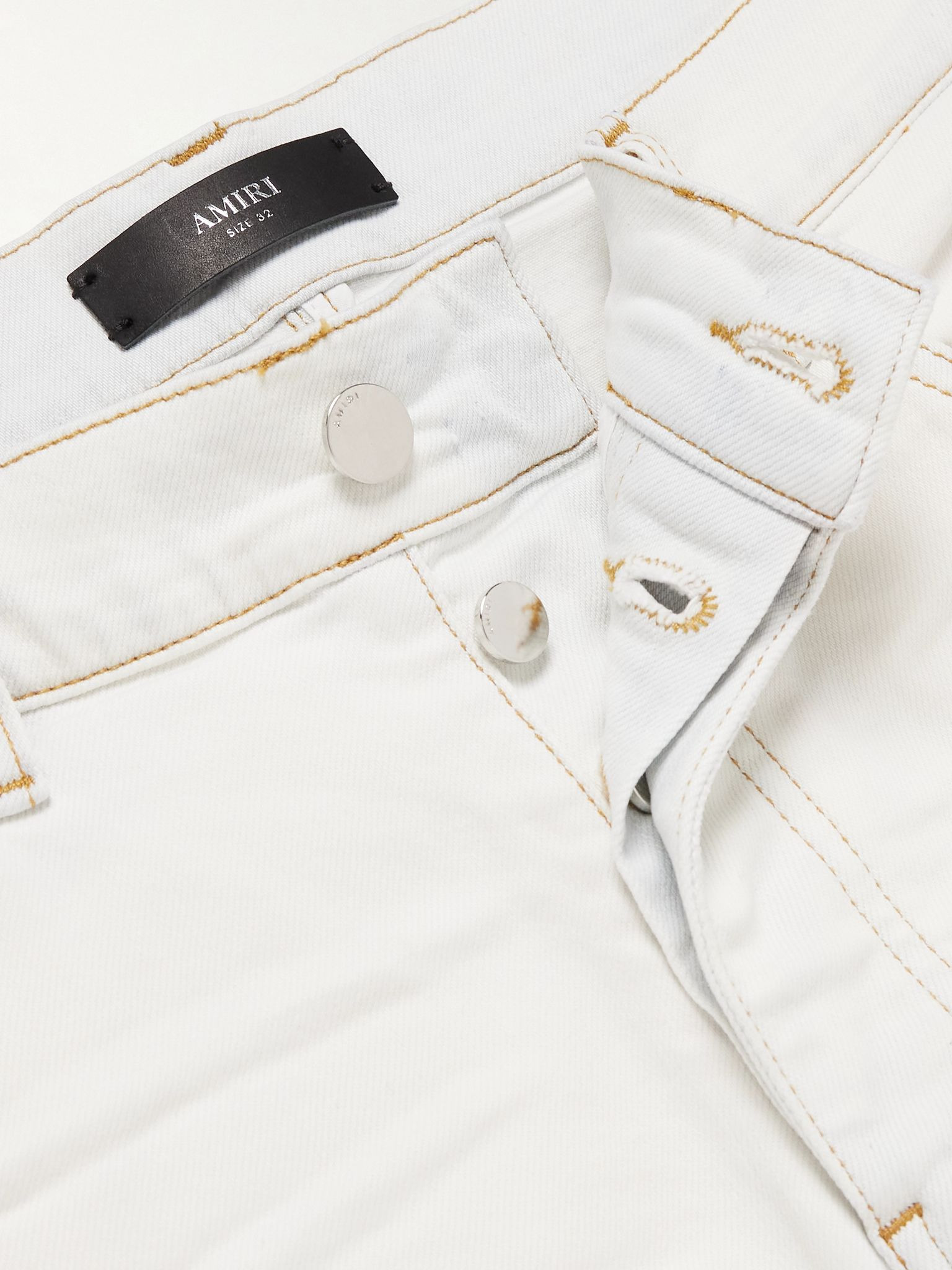 Slim-Fit Straight-Leg Logo-Print Paint-Splattered Jeans Blue - 6