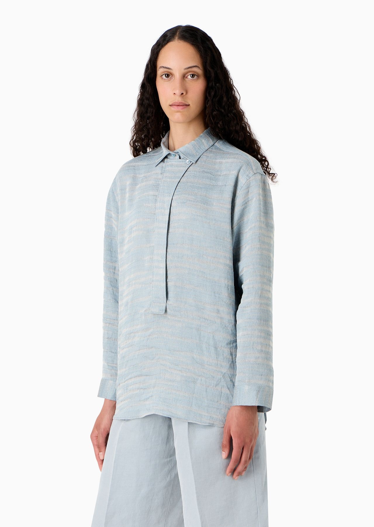 Icon linen-blend shirt with wavy jacquard motif - 2