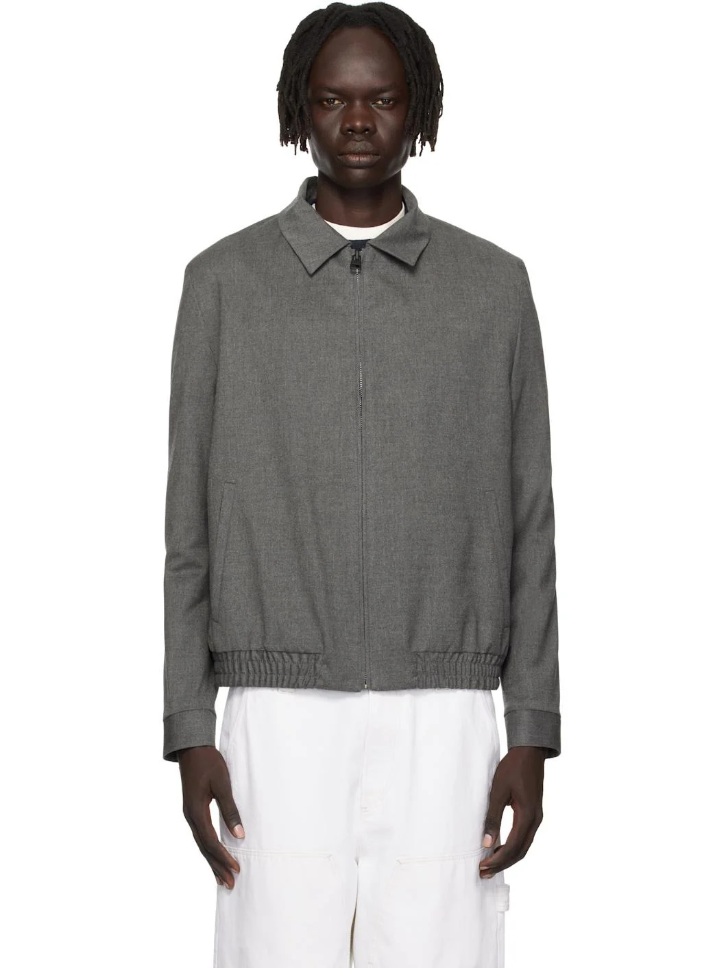 Gray Slim-Fit Stretch Flannel Jacket - 1