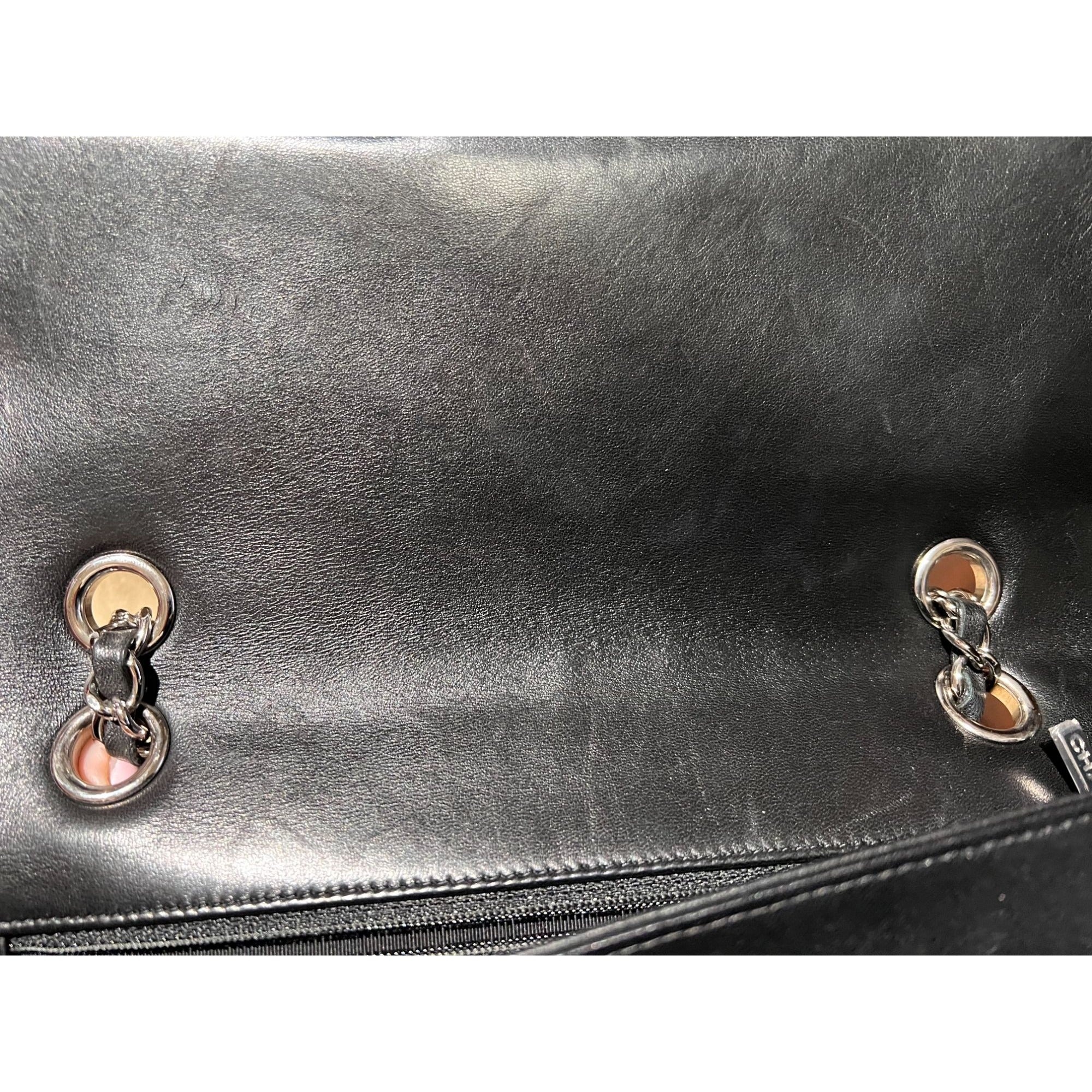 Chanel Quilted Lambskin Valentine Crystal Charms Medium Single Flap Black Bag - 16
