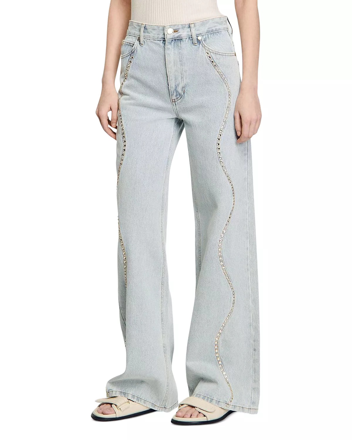 Rhinestone Stripe Jeans in Light Blue Jean - 1