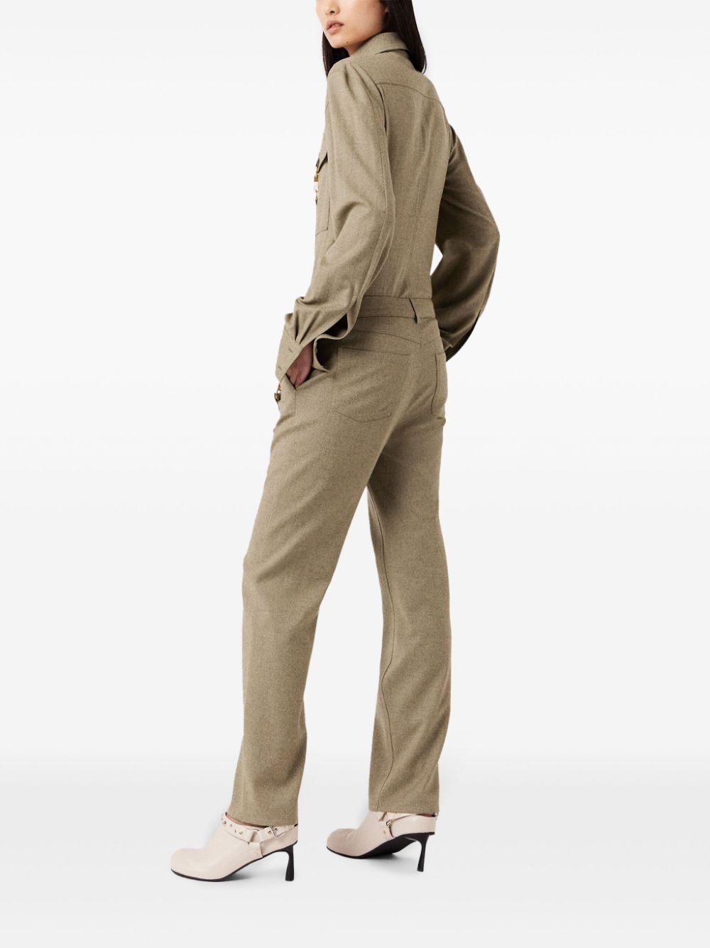hardware-detail flannel wool trousers - 4