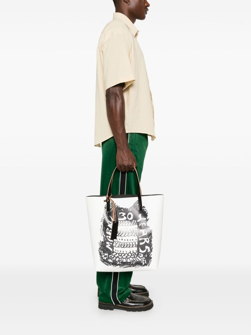 【MARNI】TOTE LOGO BAG White leather Museo medium hobo Bag with patches | Marni