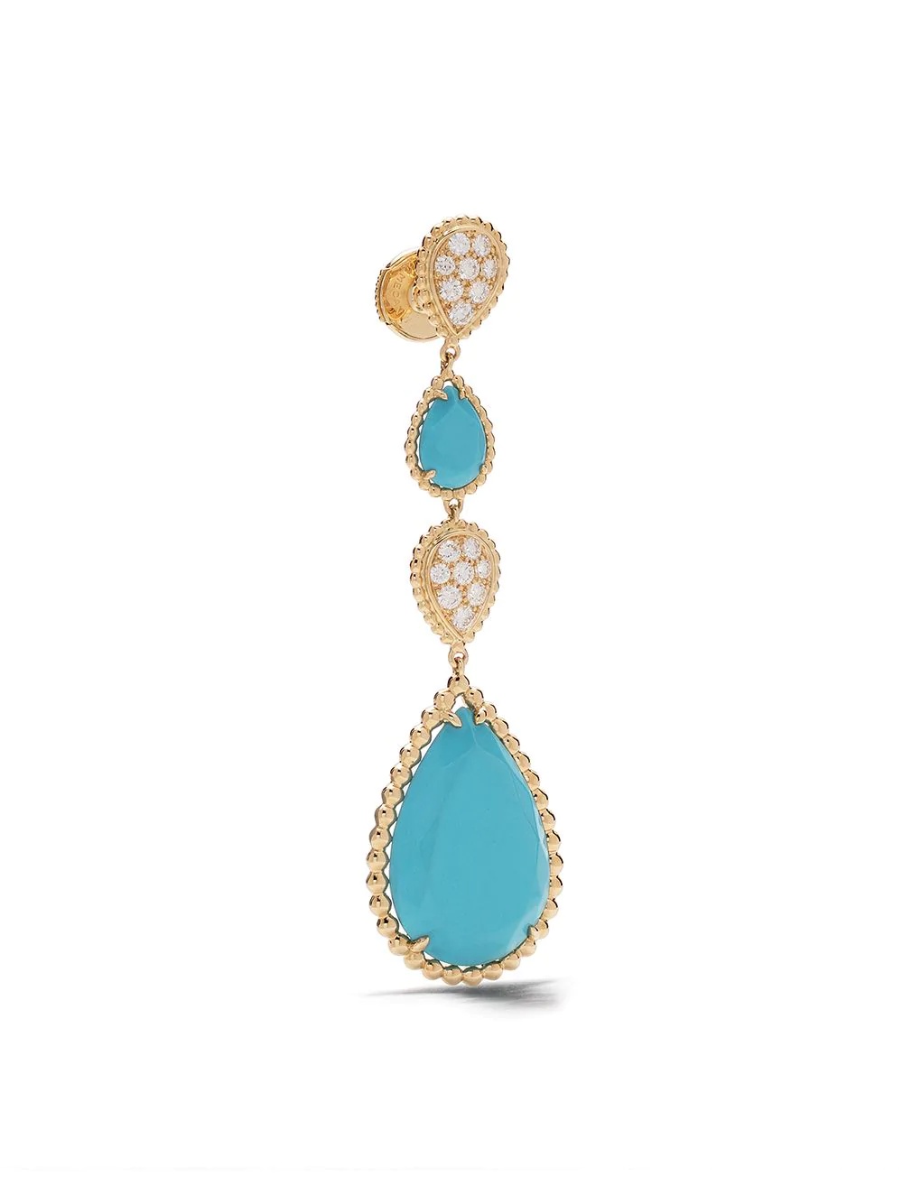 18kt yellow gold Serpent Bohème diamond and turquoise S motif pendant earrings - 3