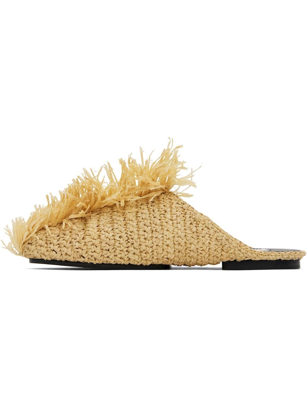 Beige Raffia Slippers - 3
