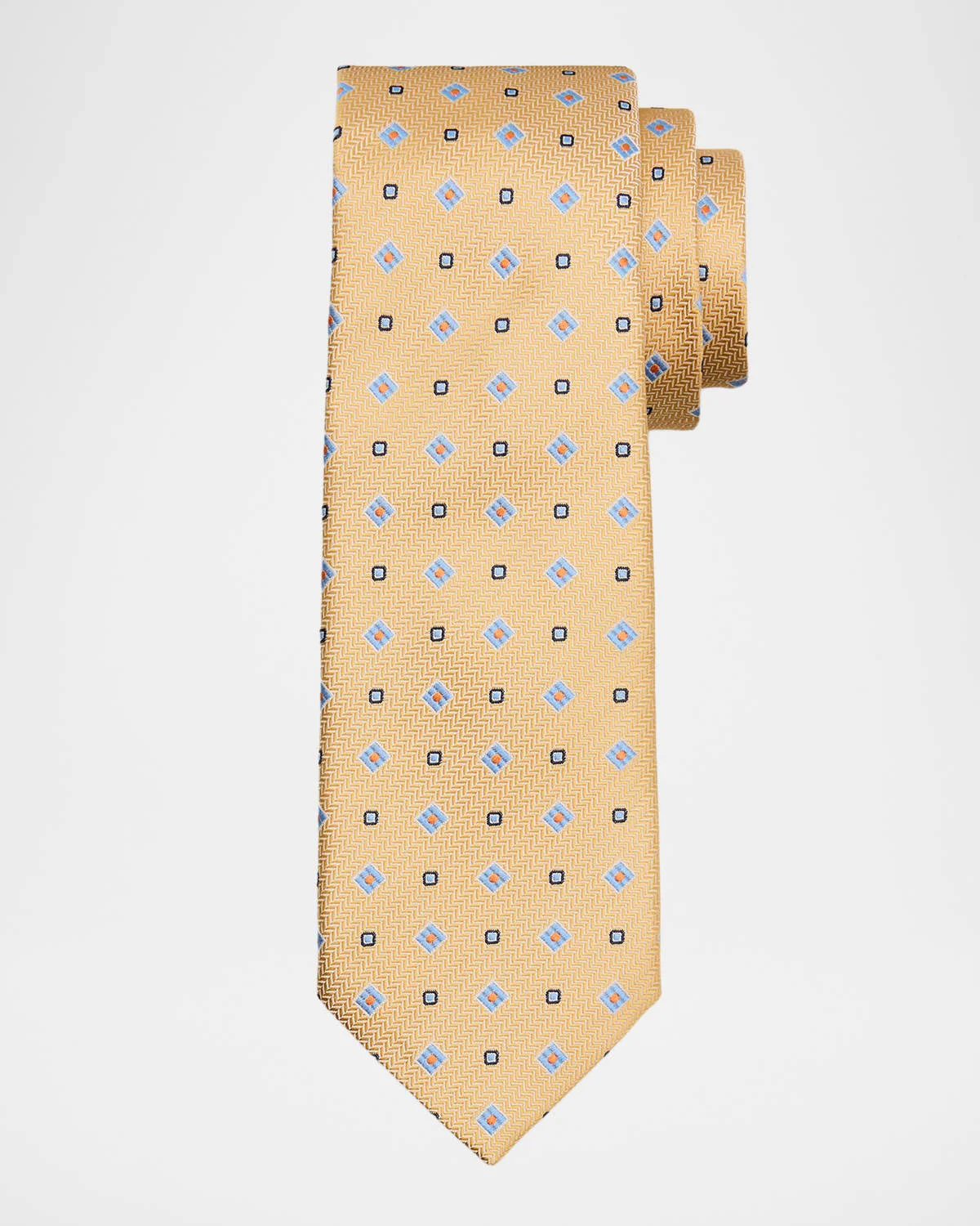 Men's Chevron Micro-Geometric Jacquard Silk Tie - 1
