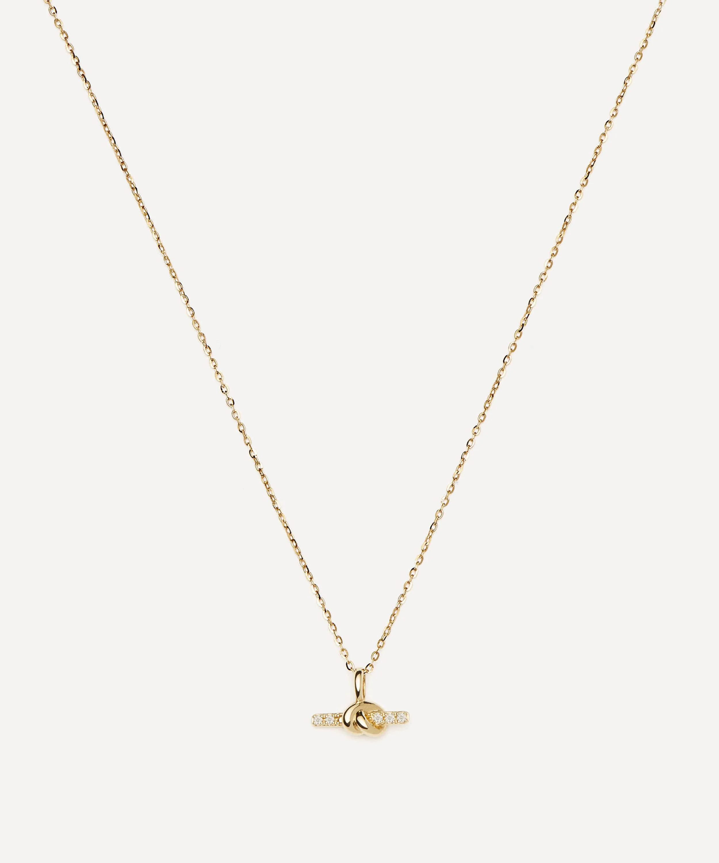 X Lucy Williams 14ct Gold Fine Diamond T-Bar Pendant Necklace - 1