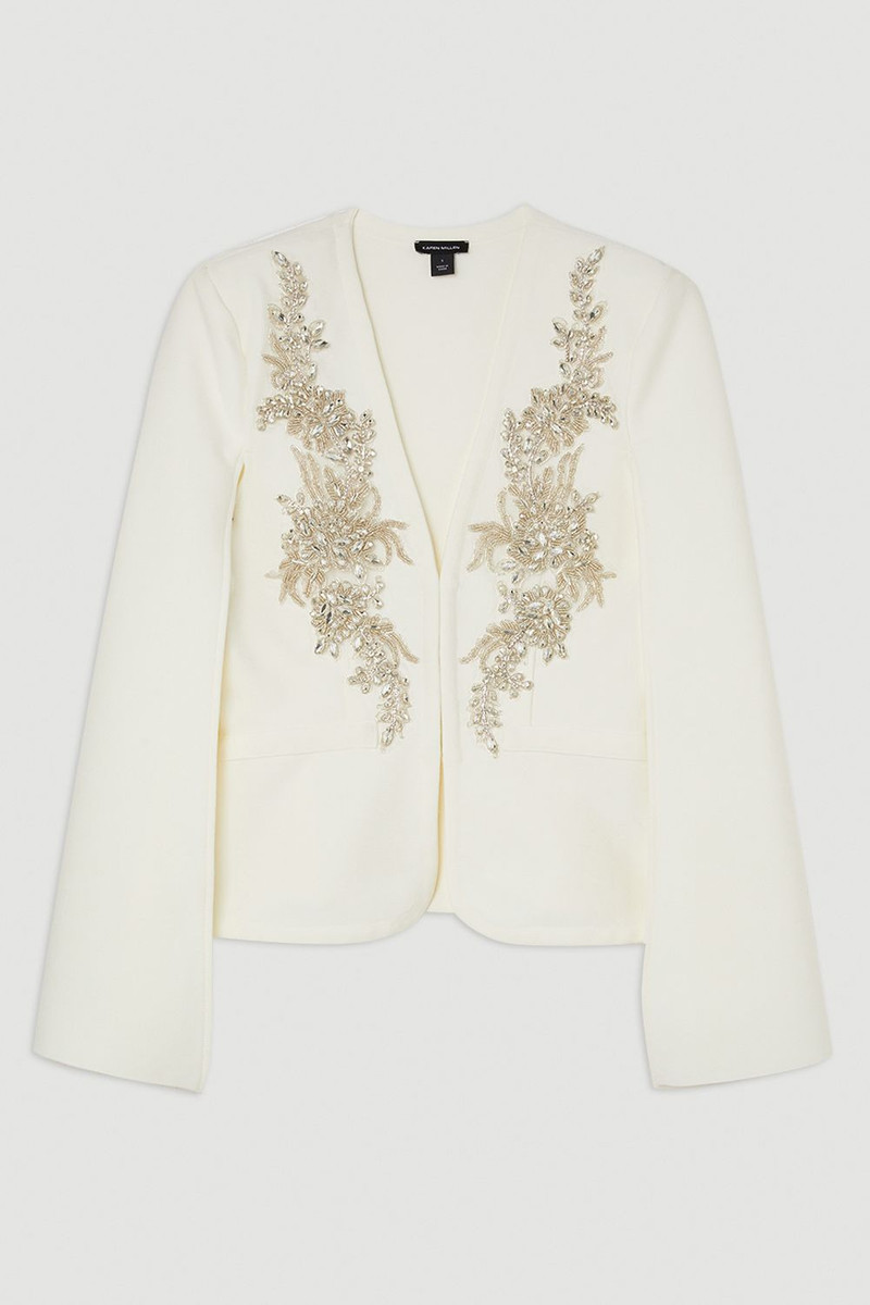 Bandage Form Fitting Cape Sleeve Embellished Jacket 5