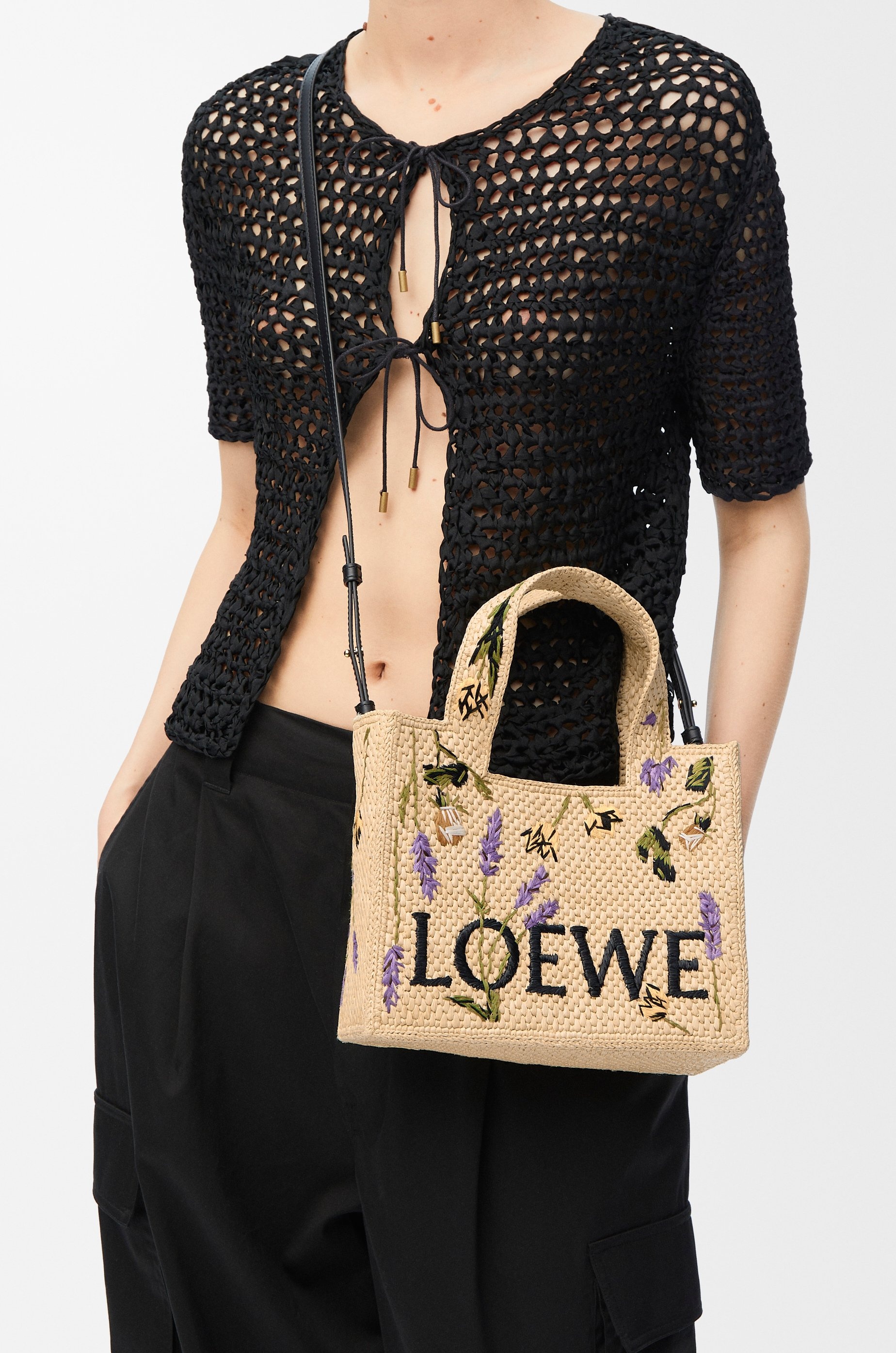 Small LOEWE Font tote in raffia - 3