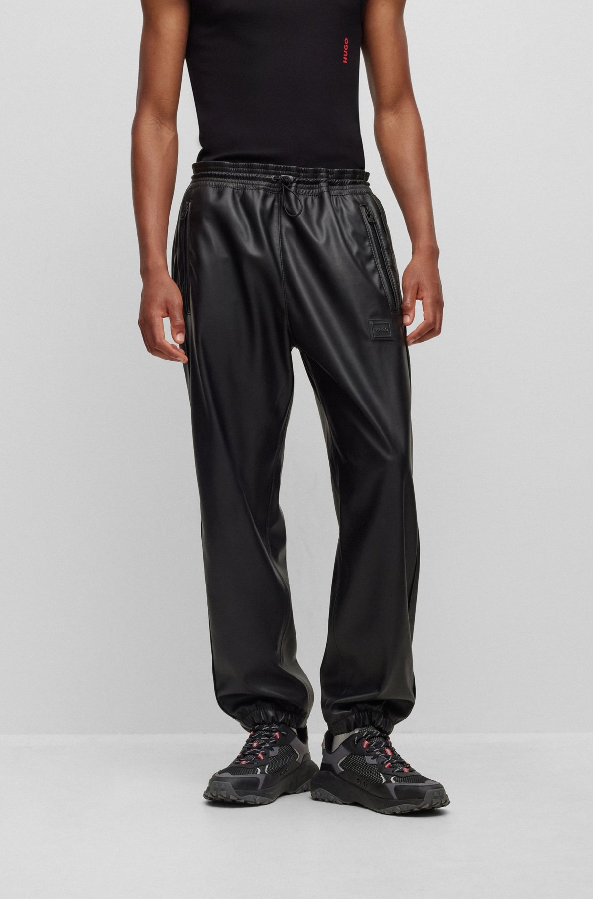 FAUX-LEATHER TRACKSUIT BOTTOMS WITH FRAMED LOGO - 2