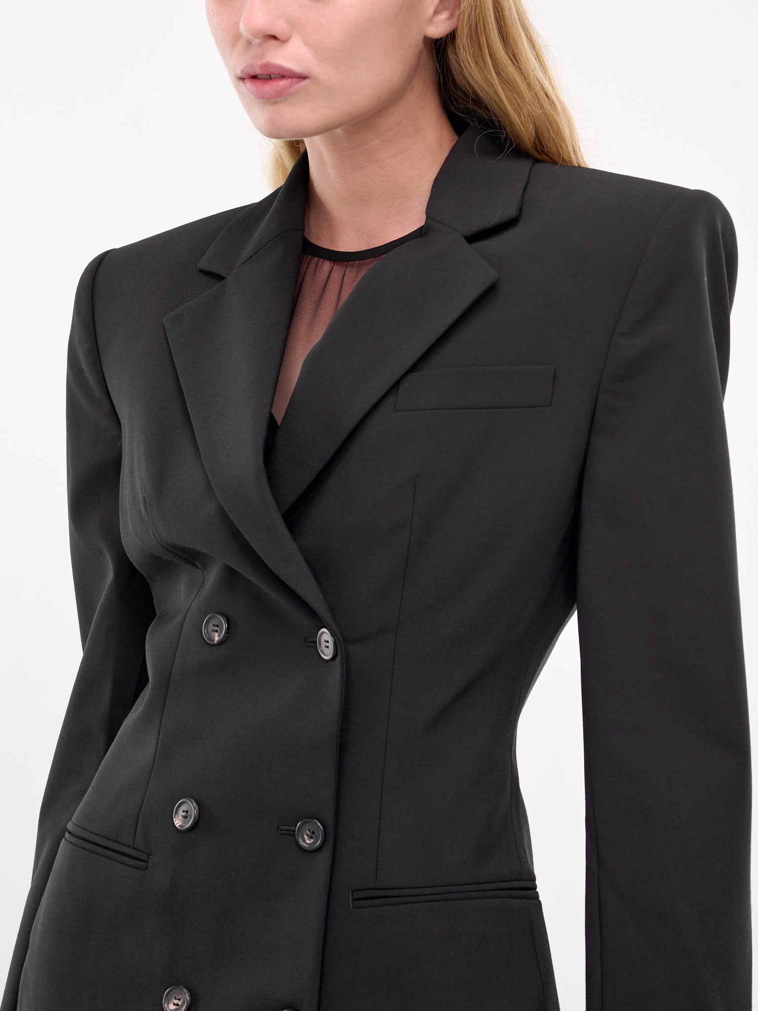 Double-Breasted Wide Shoulders Blazer - 5