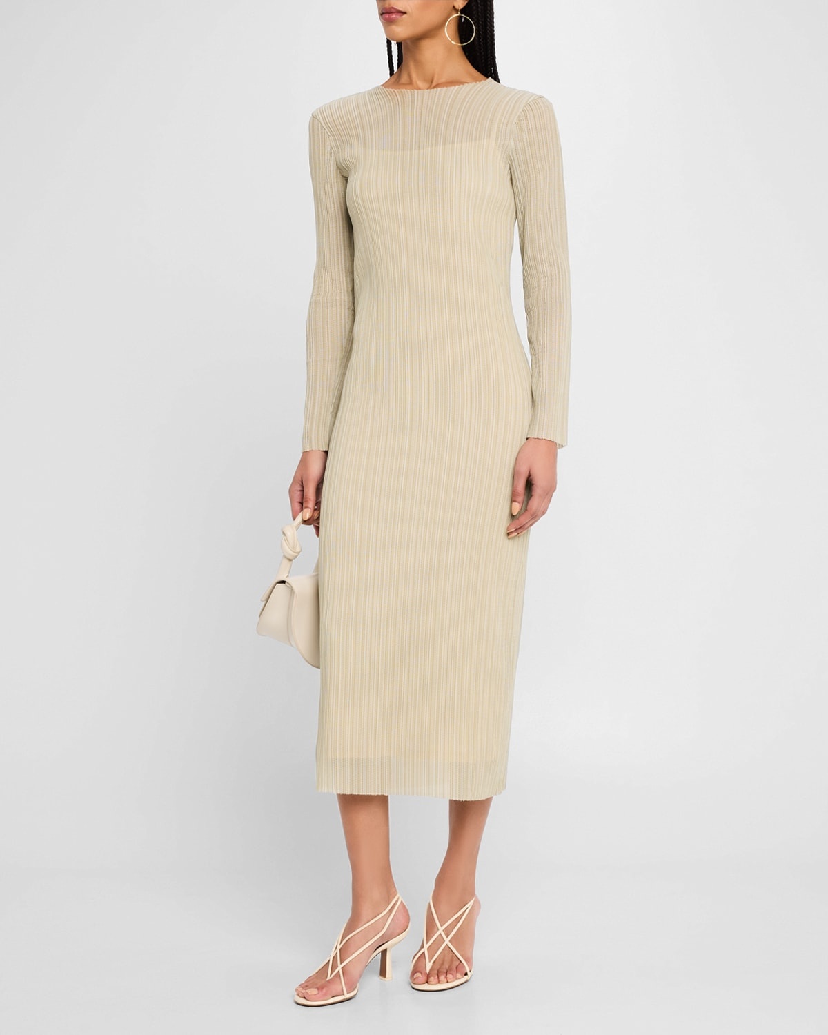 Long-Sleeve Ribbed Midi Dress - 2
