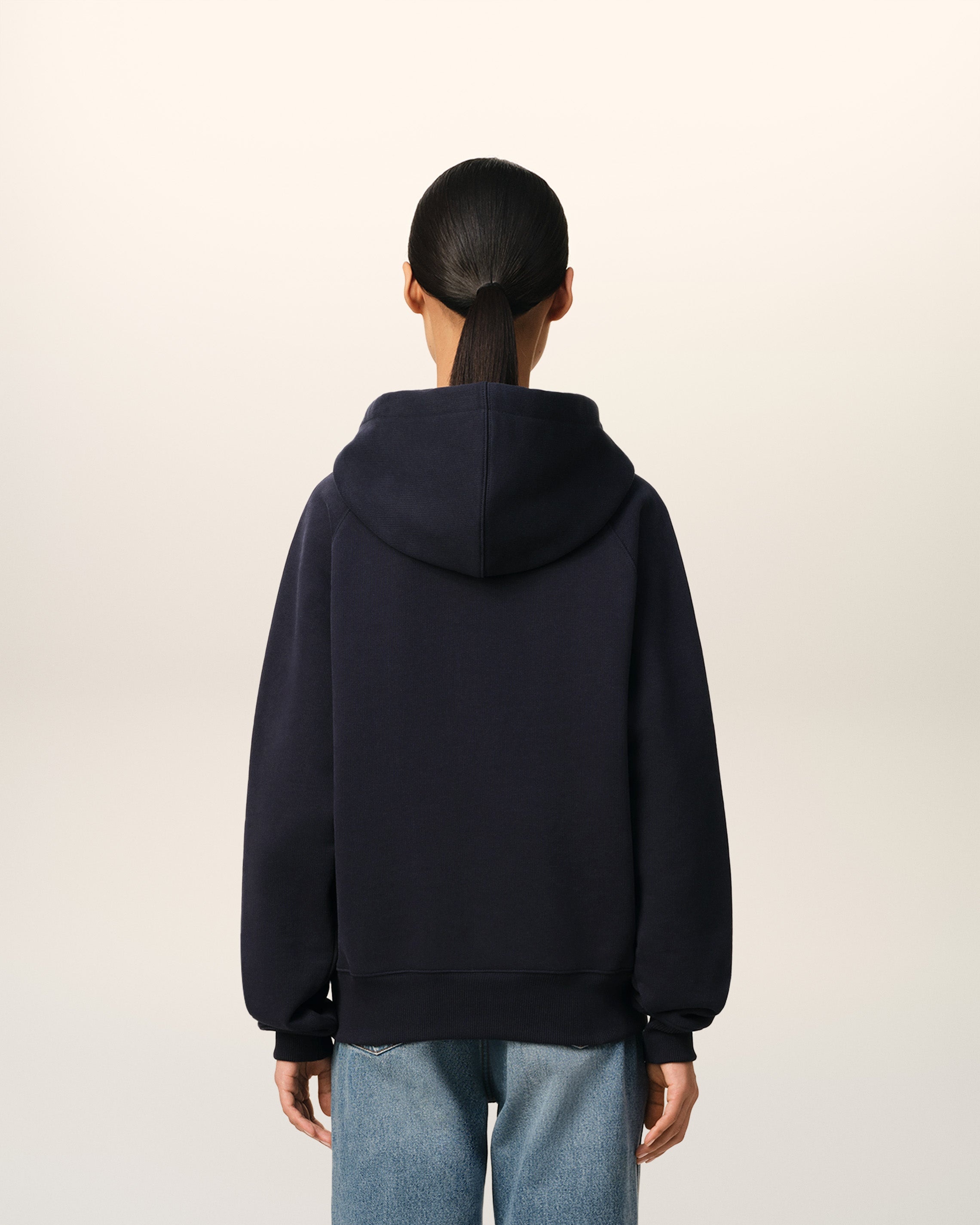 NAVY COTTON HOODIE WITH AMI PARIS PATCH - 5