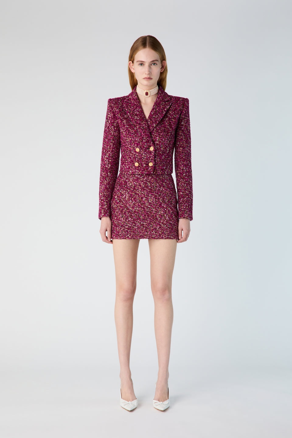 SEQUIN TWEED DOUBLE BREASTED JACKET - 4