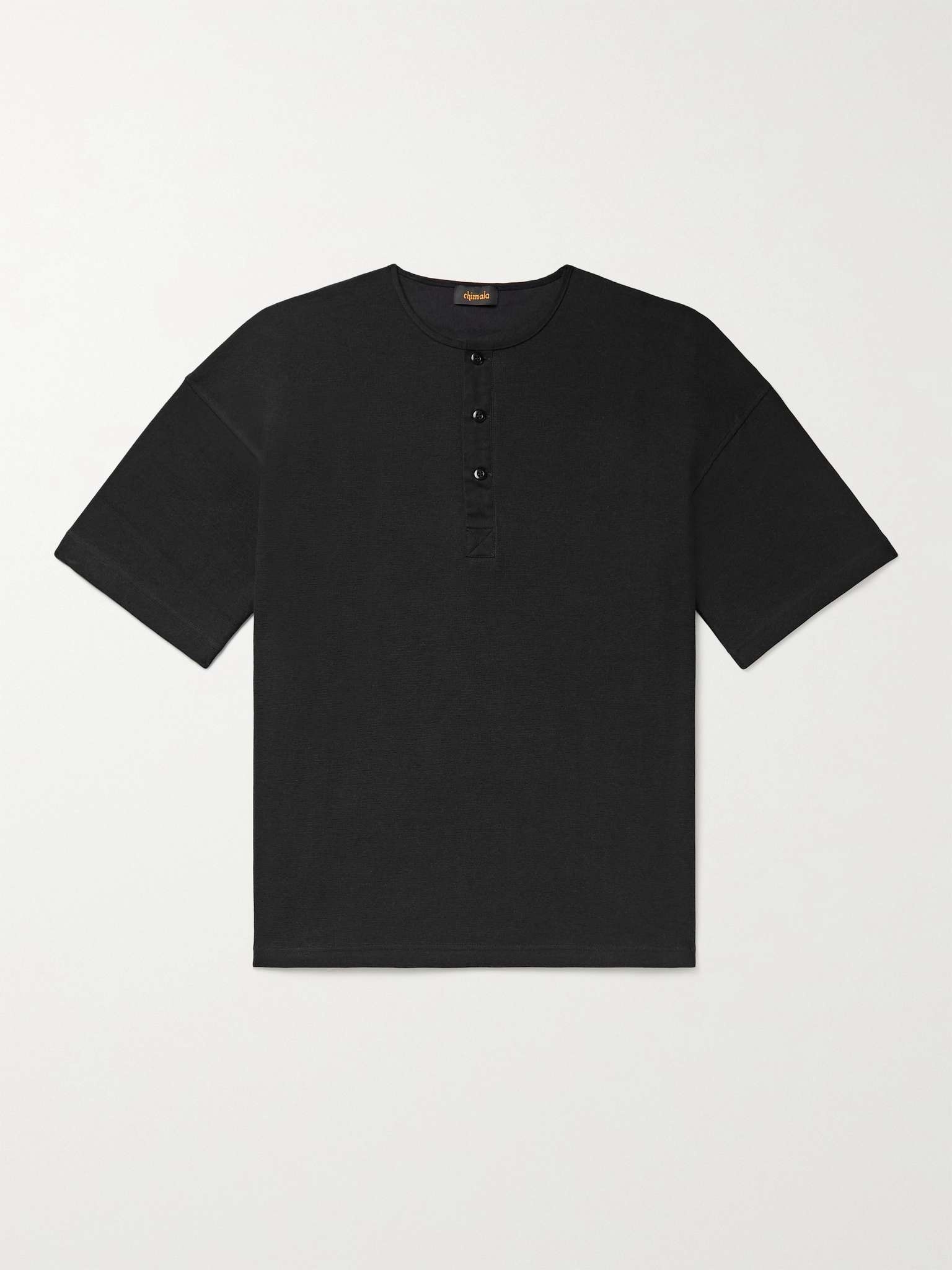 Textured-Cotton Henley T-Shirt - 1