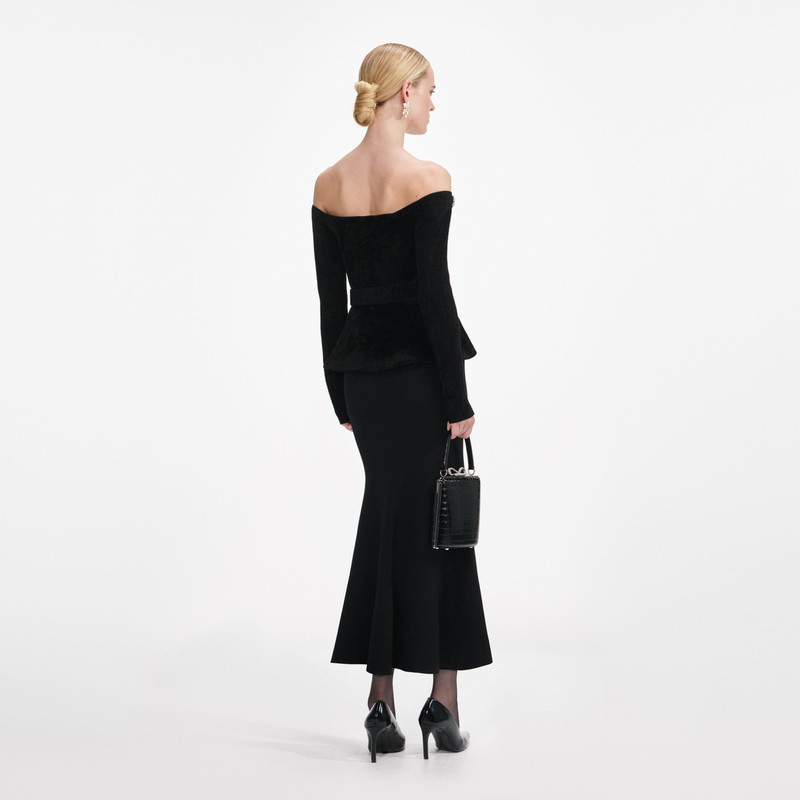 self-portrait Black Chenille Knit Crystal Trim Midi Dress outlook