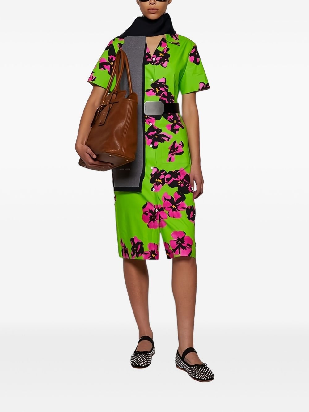 floral-print poplin shirt dress - 2