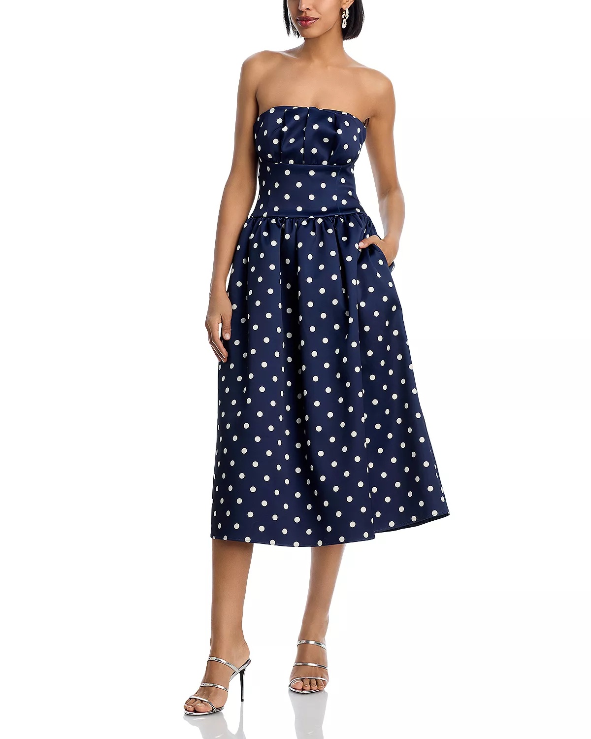Polka Dot Satin Midi Dress - 1