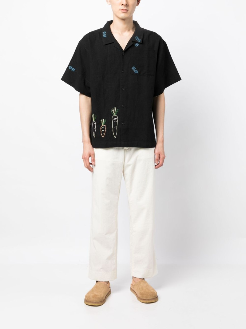 Story mfg. embroidered-motif cotton-linen blend shirt outlook