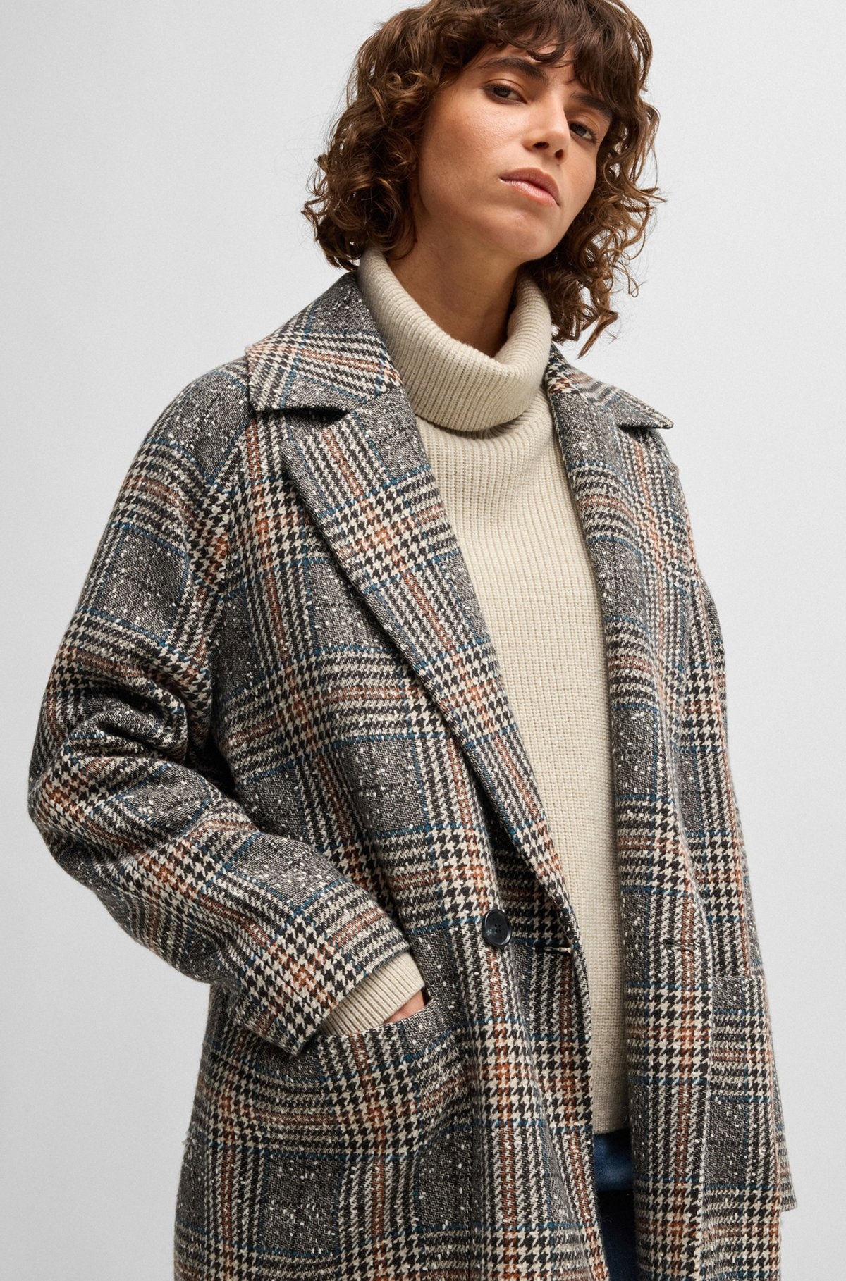 LOOSE-FIT DOUBLE-BREASTED COAT IN GLEN-CHECK TWEED - 5