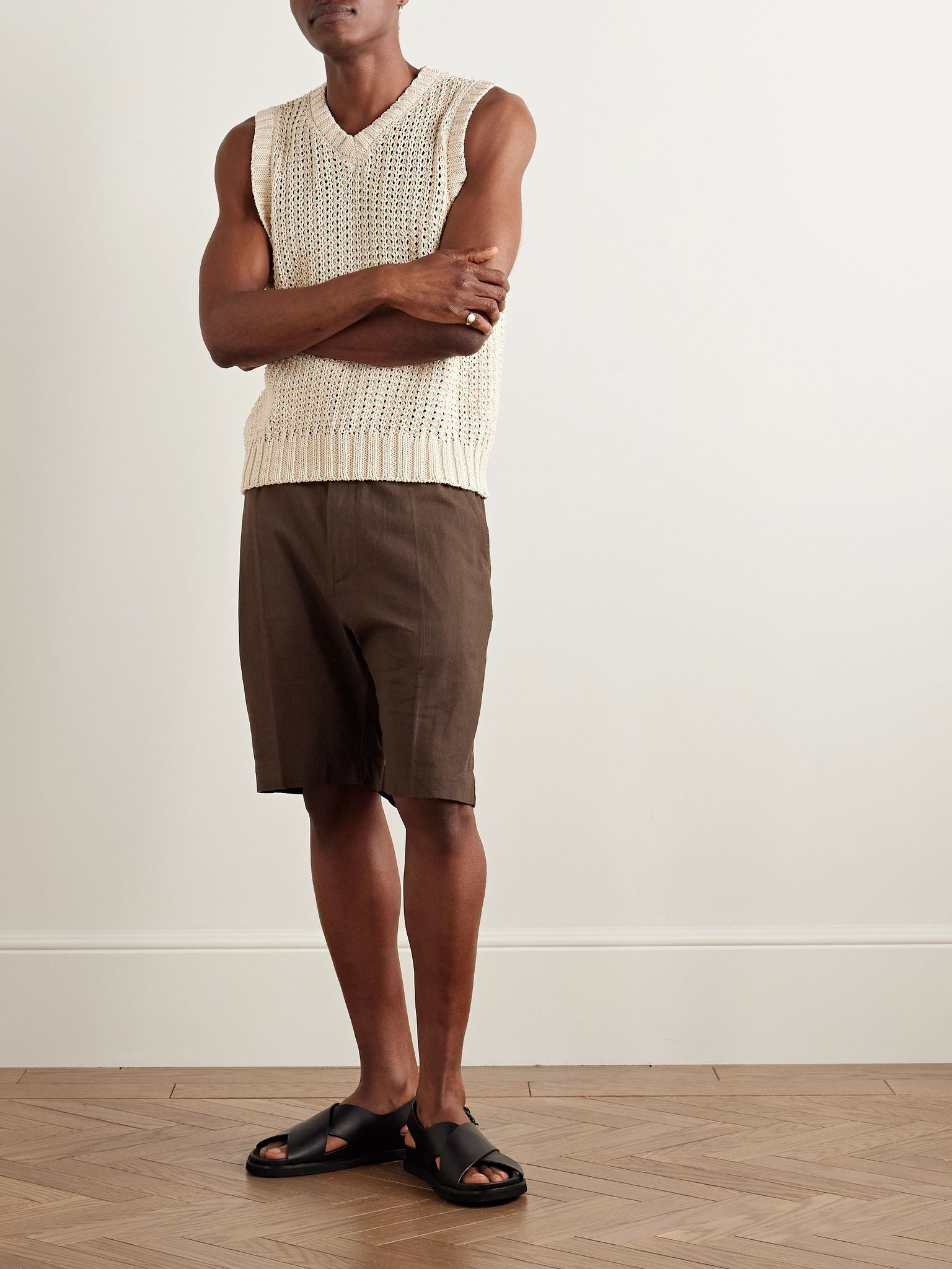 Billie 5397 Straight-Leg Linen and Organic Cotton-Blend Shorts Dark brown - 2