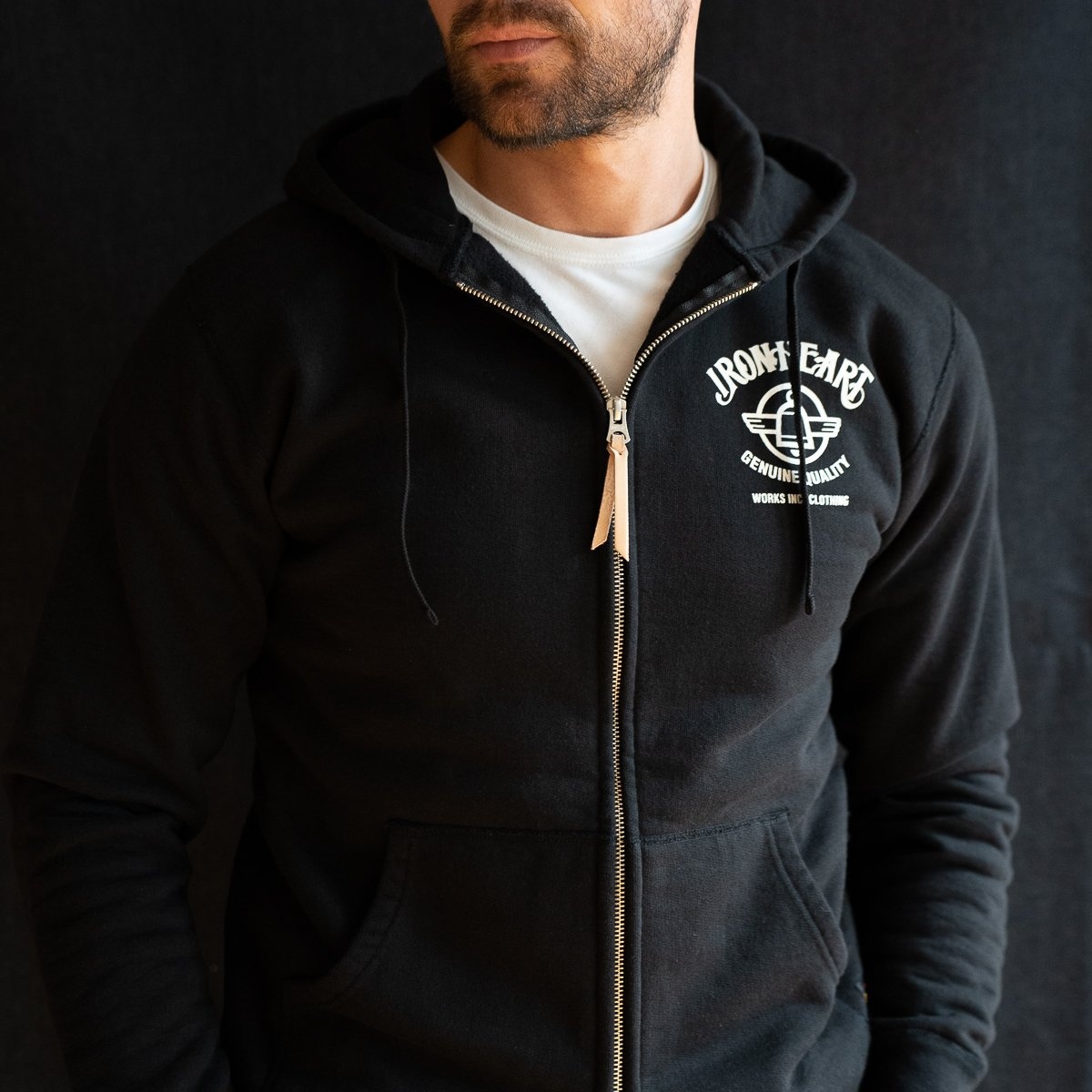 IHSW-65-BLK Printed 14oz Ultra Heavyweight Loopwheel Cotton Zippered Hoodie - Black - 14