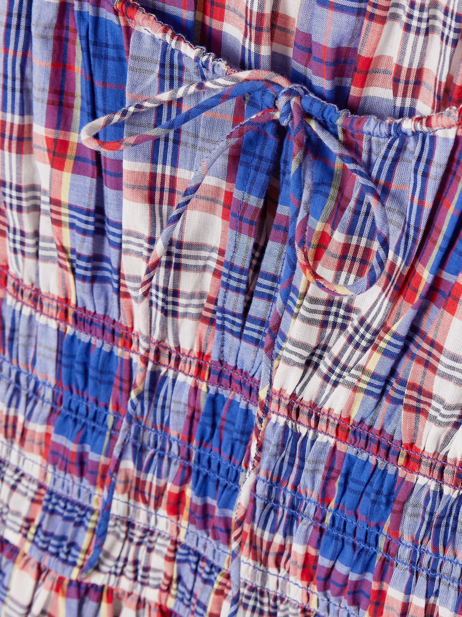 Quinn checked tie-detailed shirred cotton-poplin midi dress Blue - 4