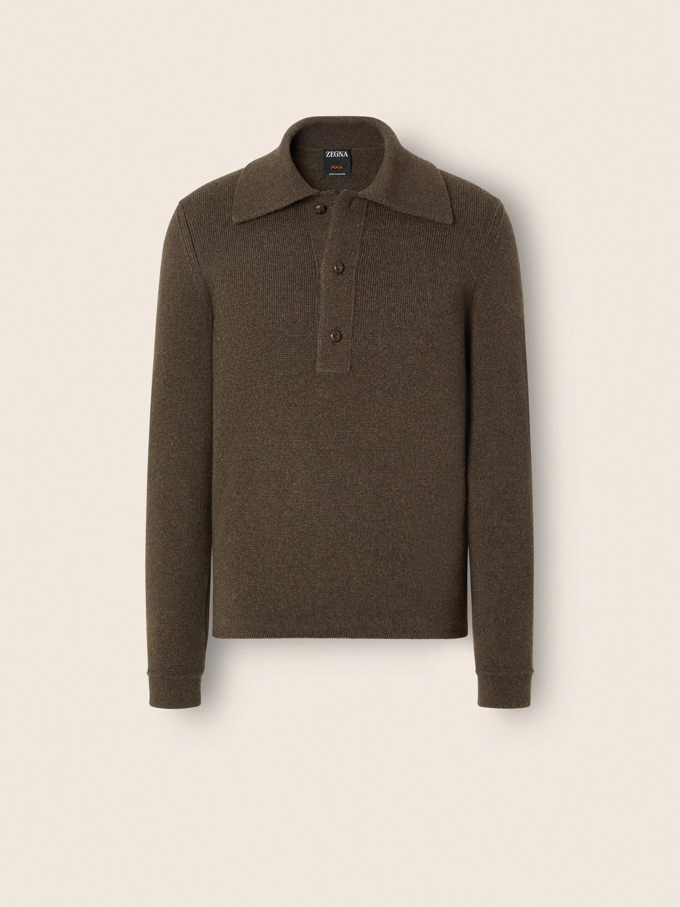 DARK OLIVE GREEN MÉLANGE OASI CASHMERE POLO SHIRT - 1