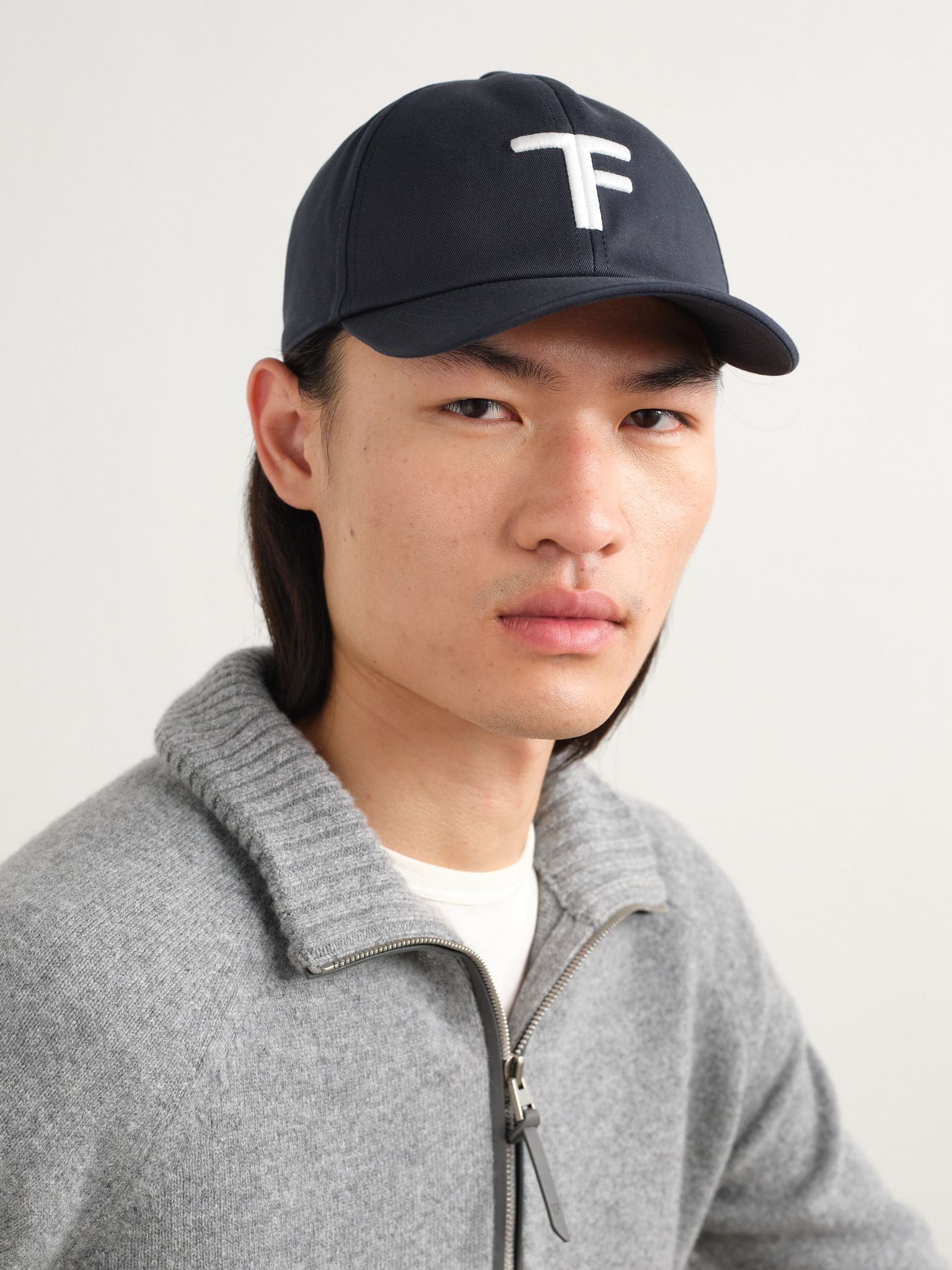 Logo-Embroidered Leather-Trimmed Cotton-Twill Baseball Cap Blue - 2