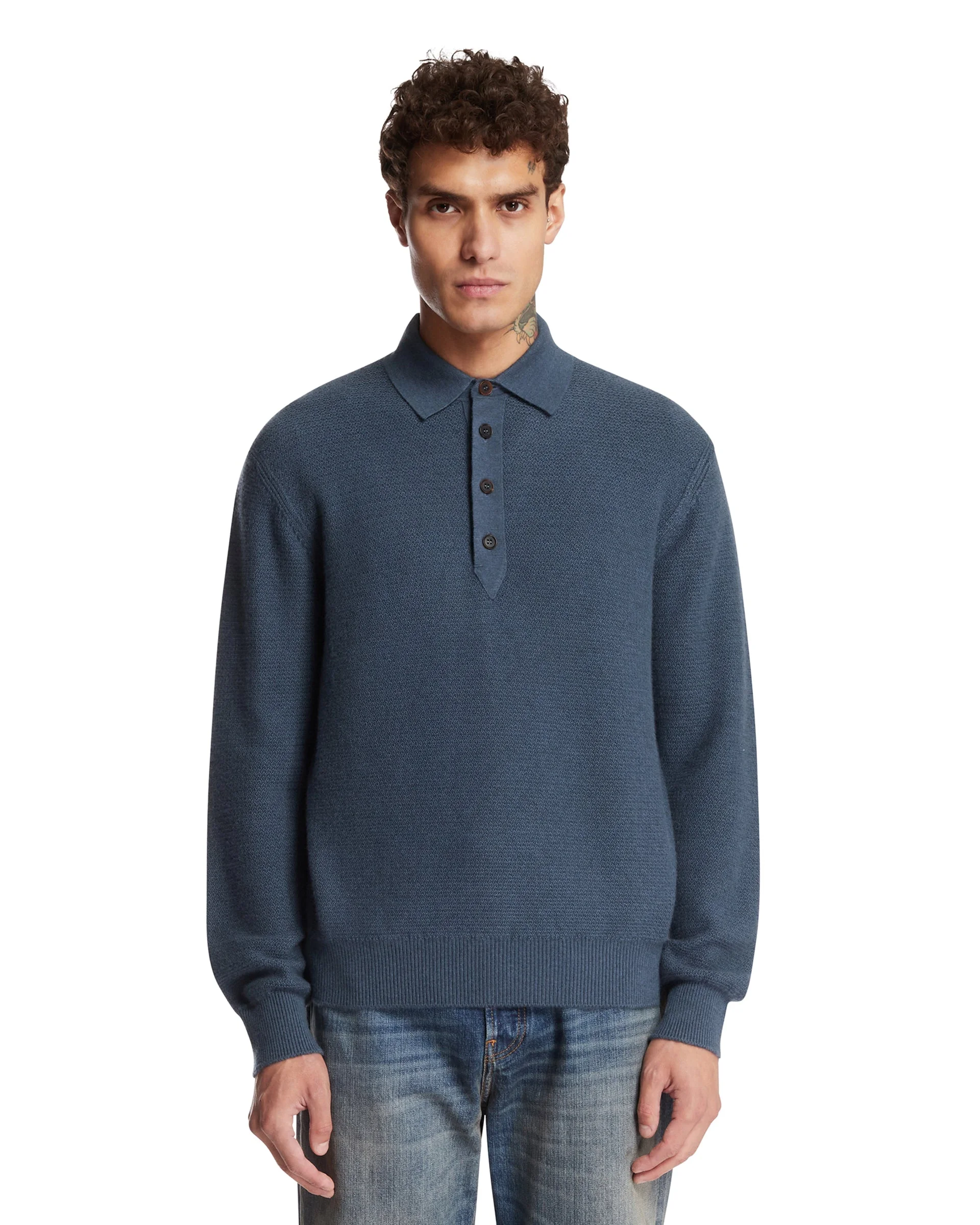 Blue Cashmere Polo Shirt - 1