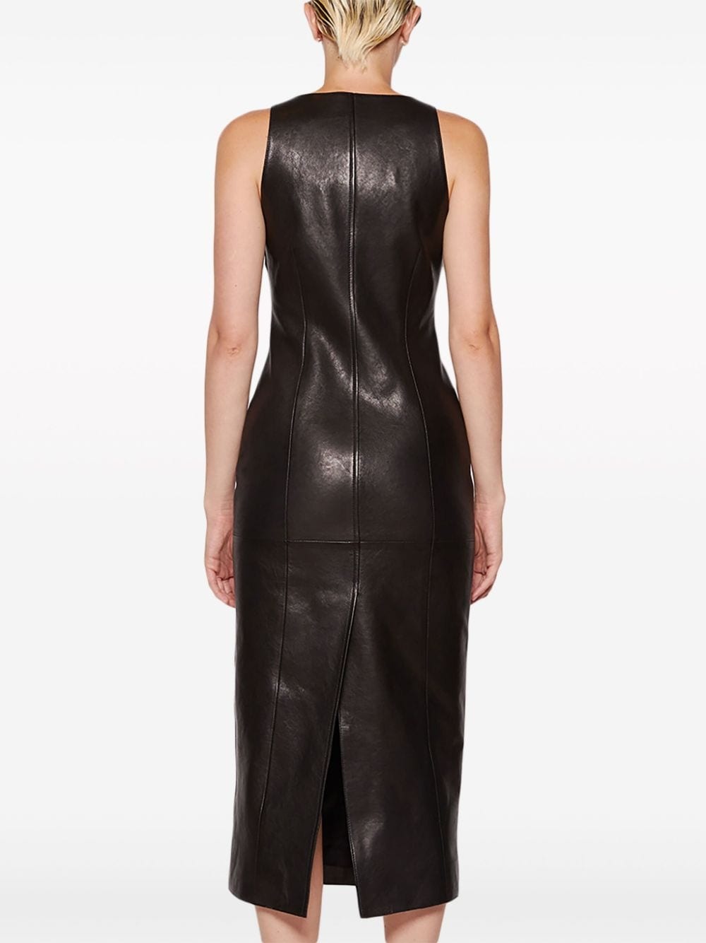 V-neck leather dress - 5