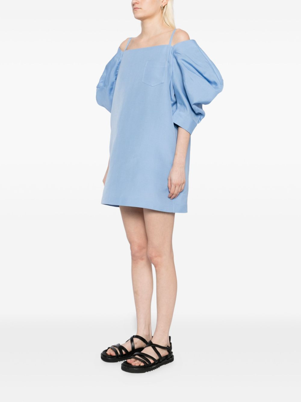 double-faced puff-sleeves dress - 3
