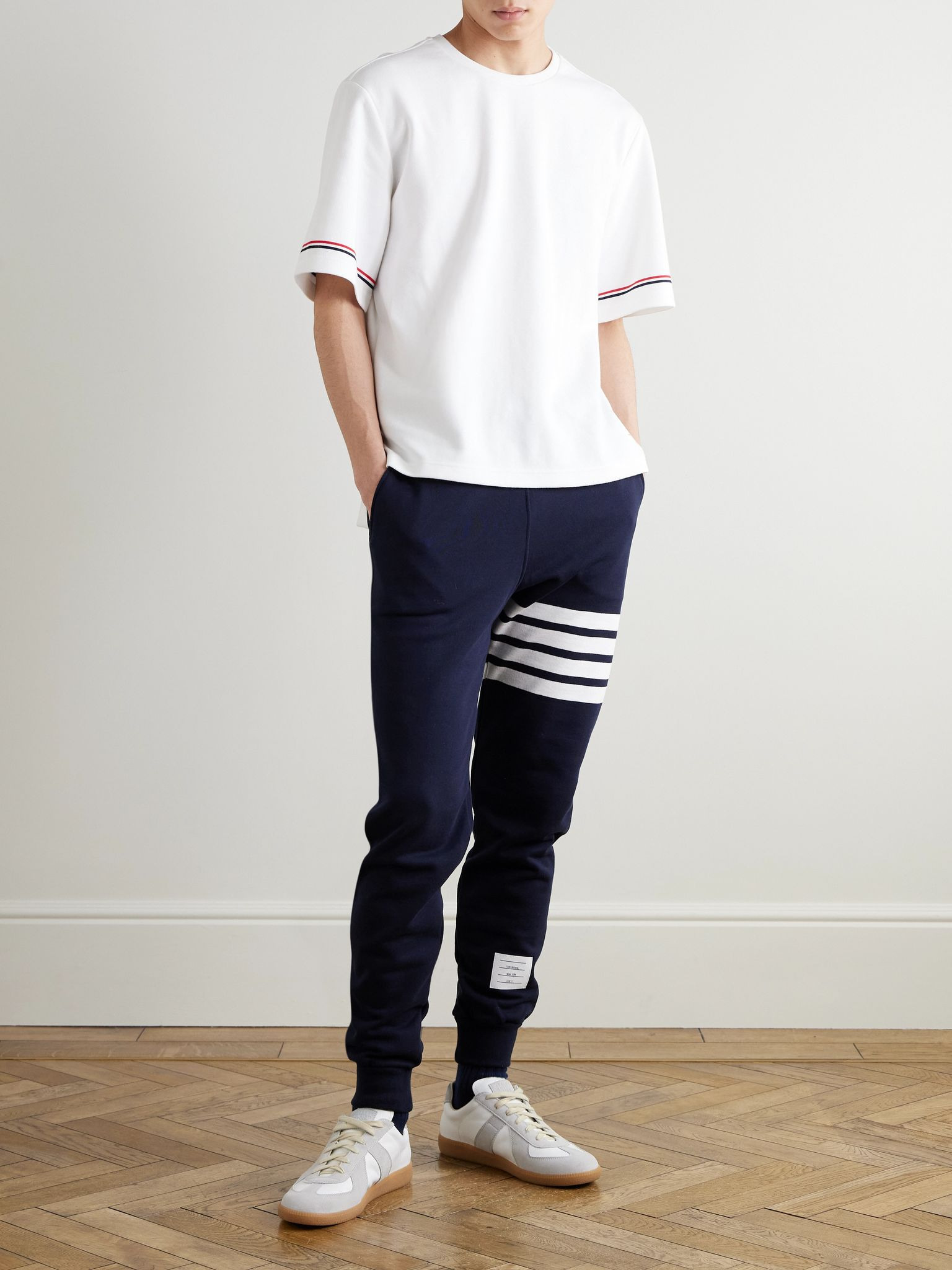 Tapered Striped Loopback Cotton-Jersey Sweatpants Navy - 2
