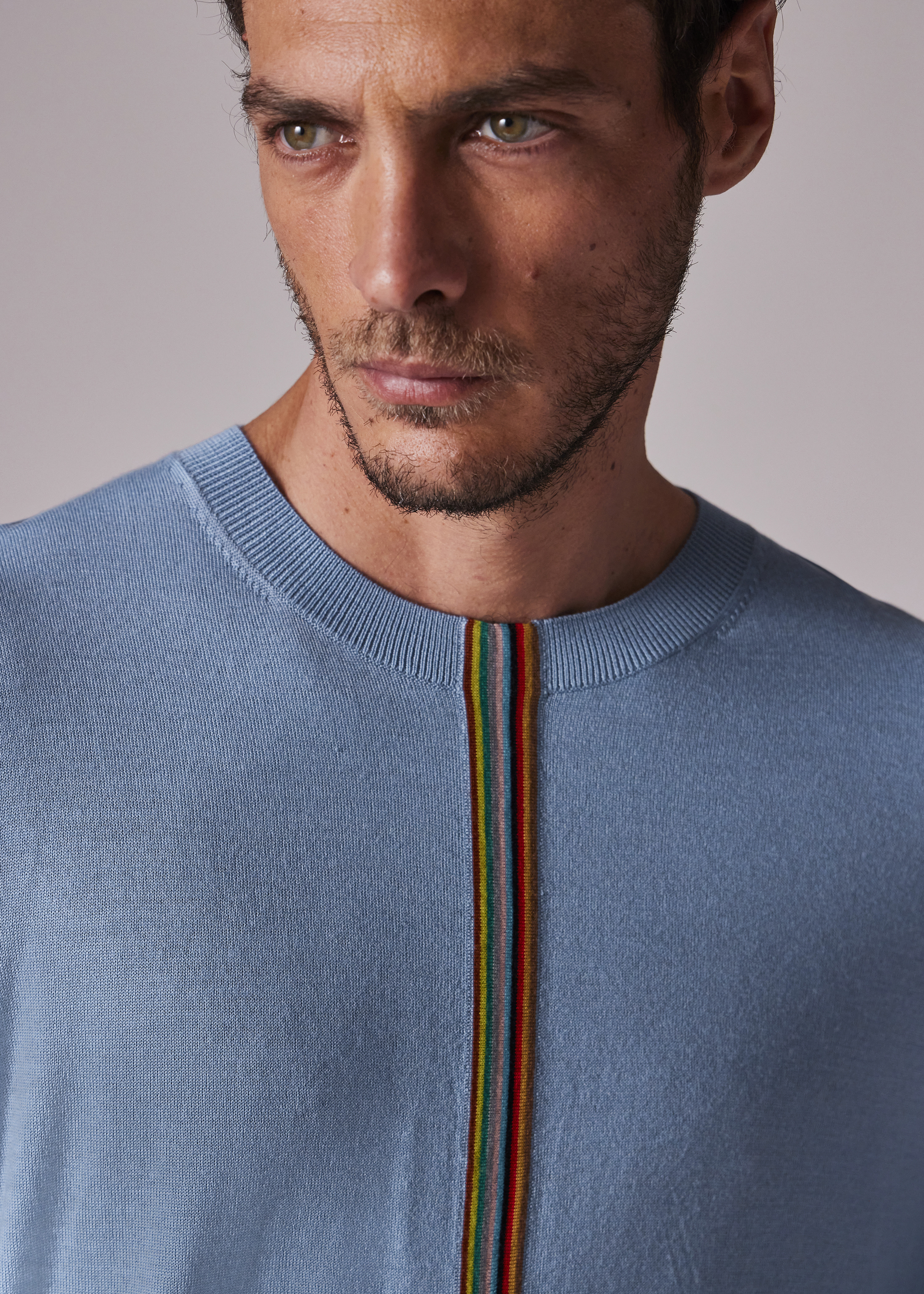 Light Blue 'Signature Stripe' Merino Wool Sweater - 5