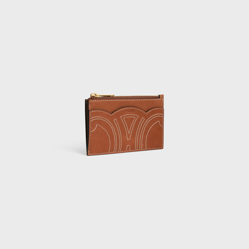 CELINE ZIPPED CARD HOLDER IN Natural calfskin outlook