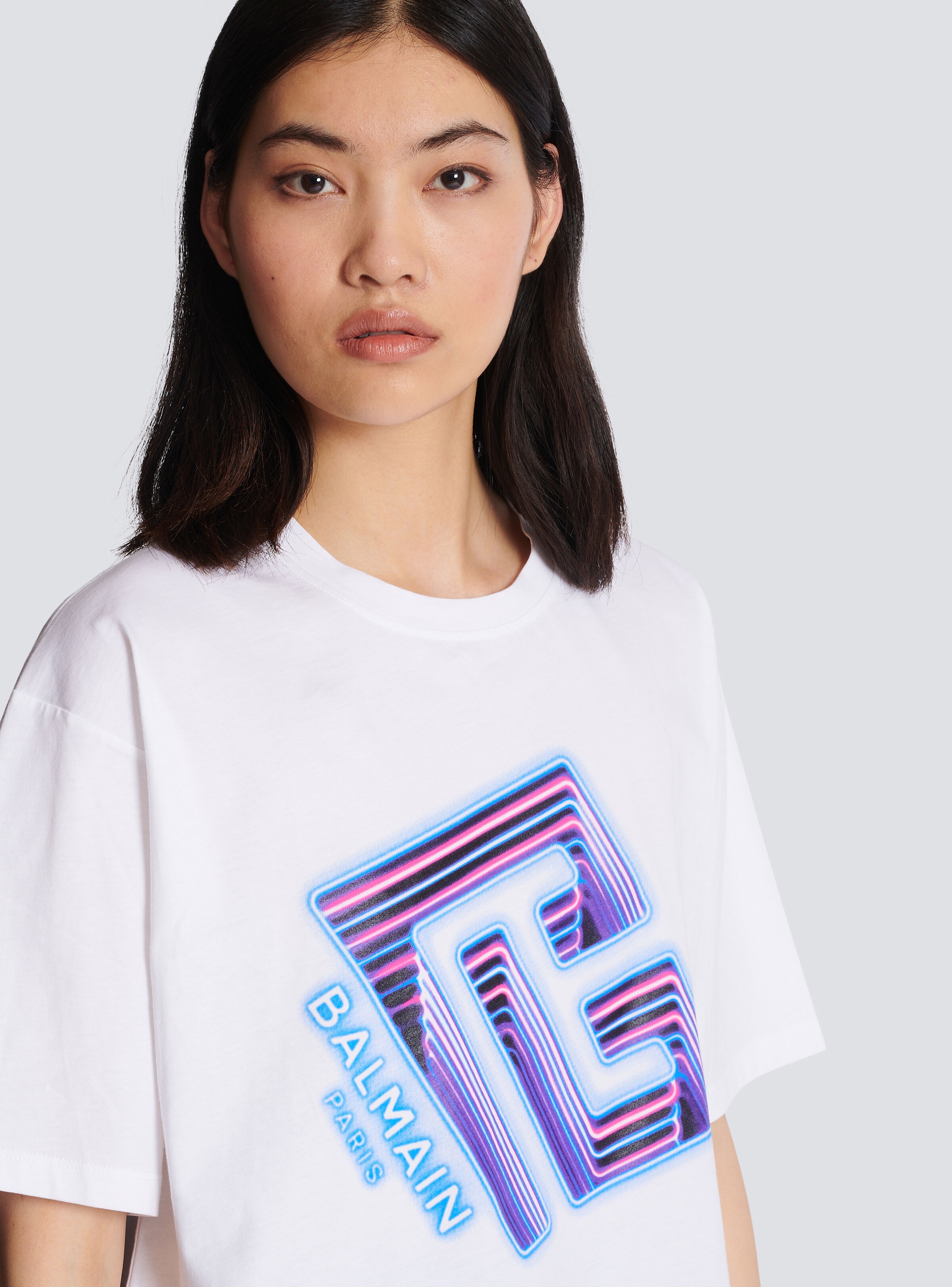 Cropped T-shirt with neon printed labyrinth logo - 7