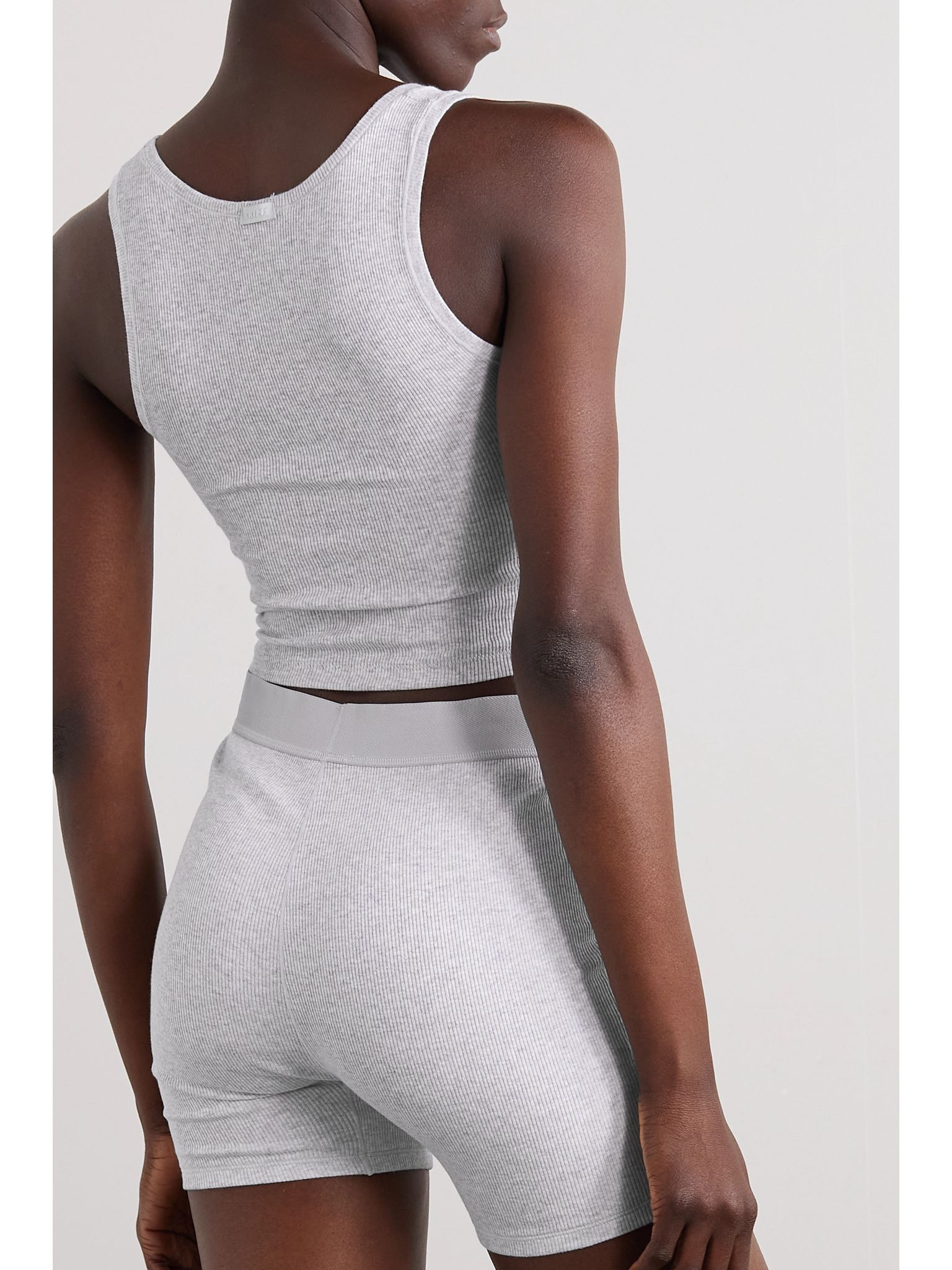 Ribbed cotton-blend jersey tank - Light Heather Grey Gray - 3