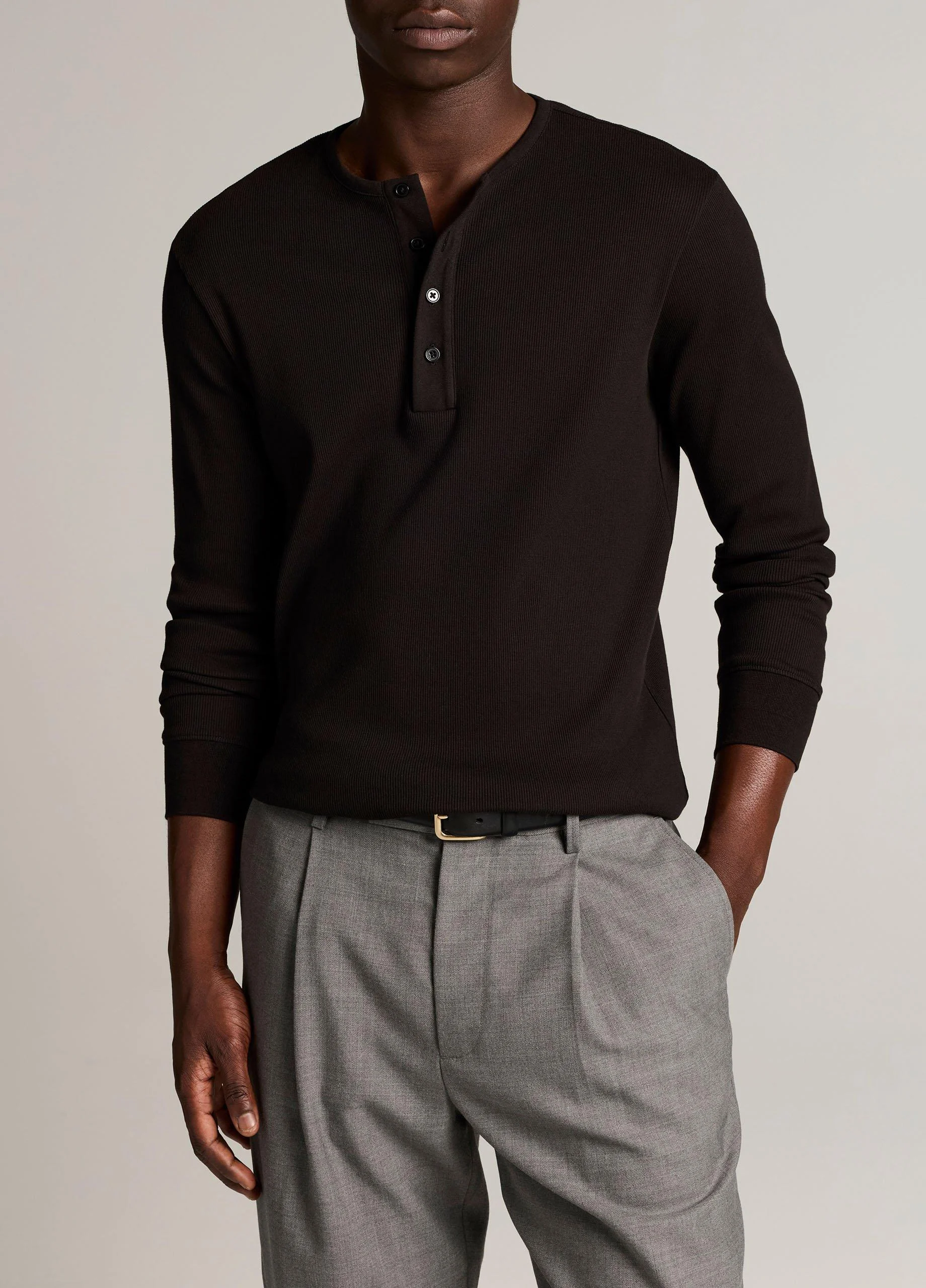 Ribbed Cotton Henley - 1