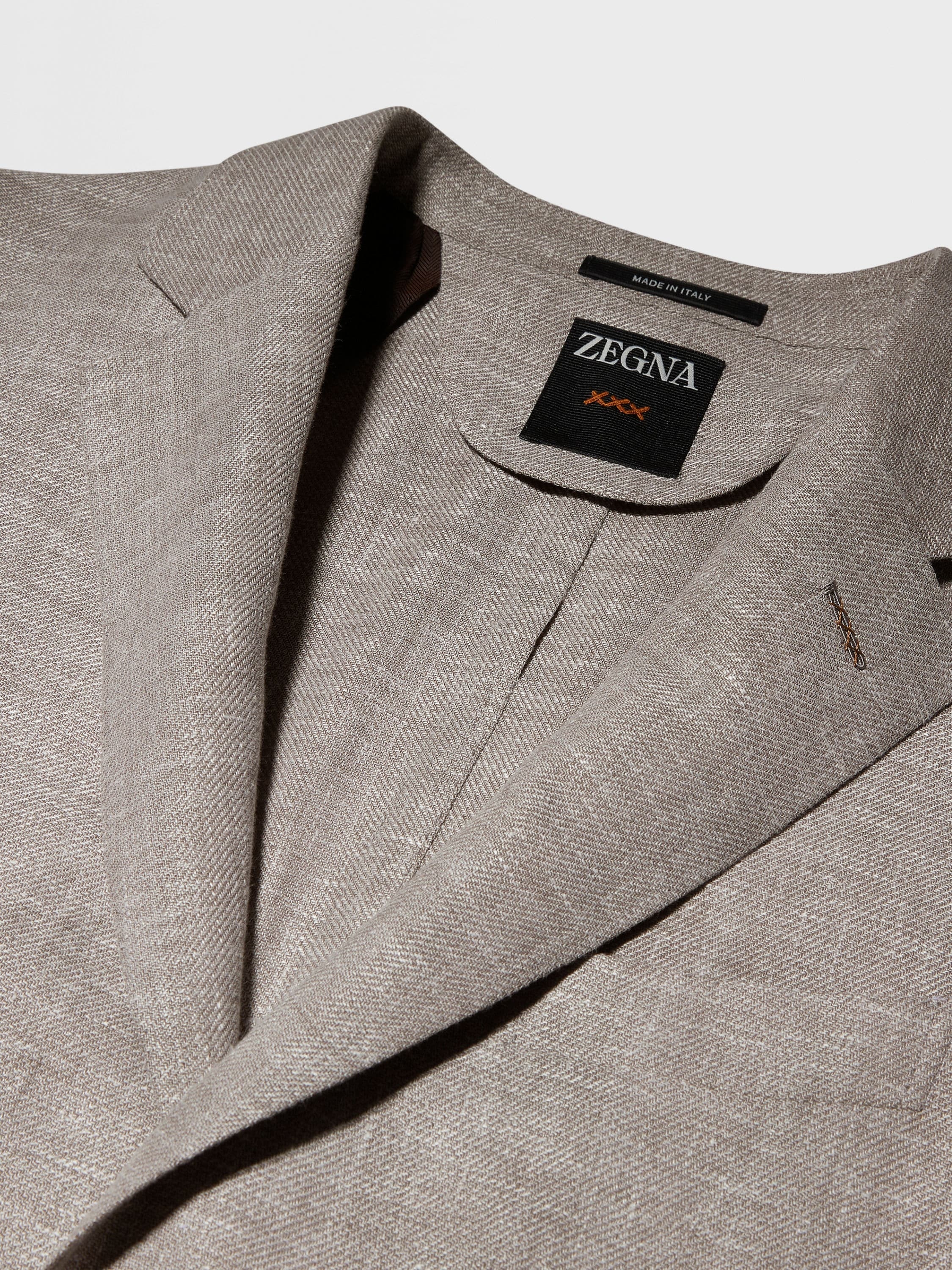 LIGHT BROWN CROSSOVER LINEN WOOL AND SILK BLEND JACKET - 3