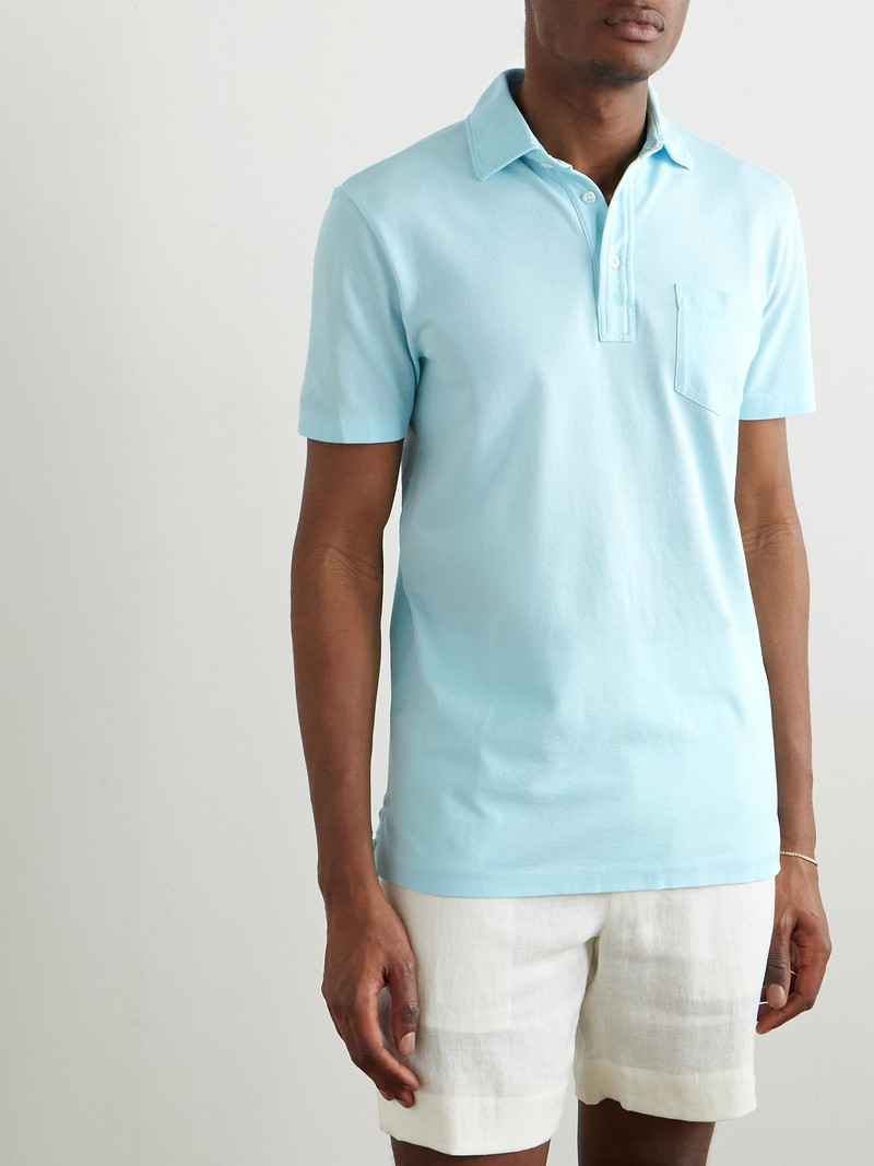 Slim-Fit Washed Cotton-Piqué Polo Shirt Blue 3