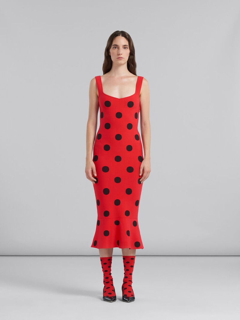 Marni RED VISCOSE SHEATH DRESS WITH POLKA DOTS outlook
