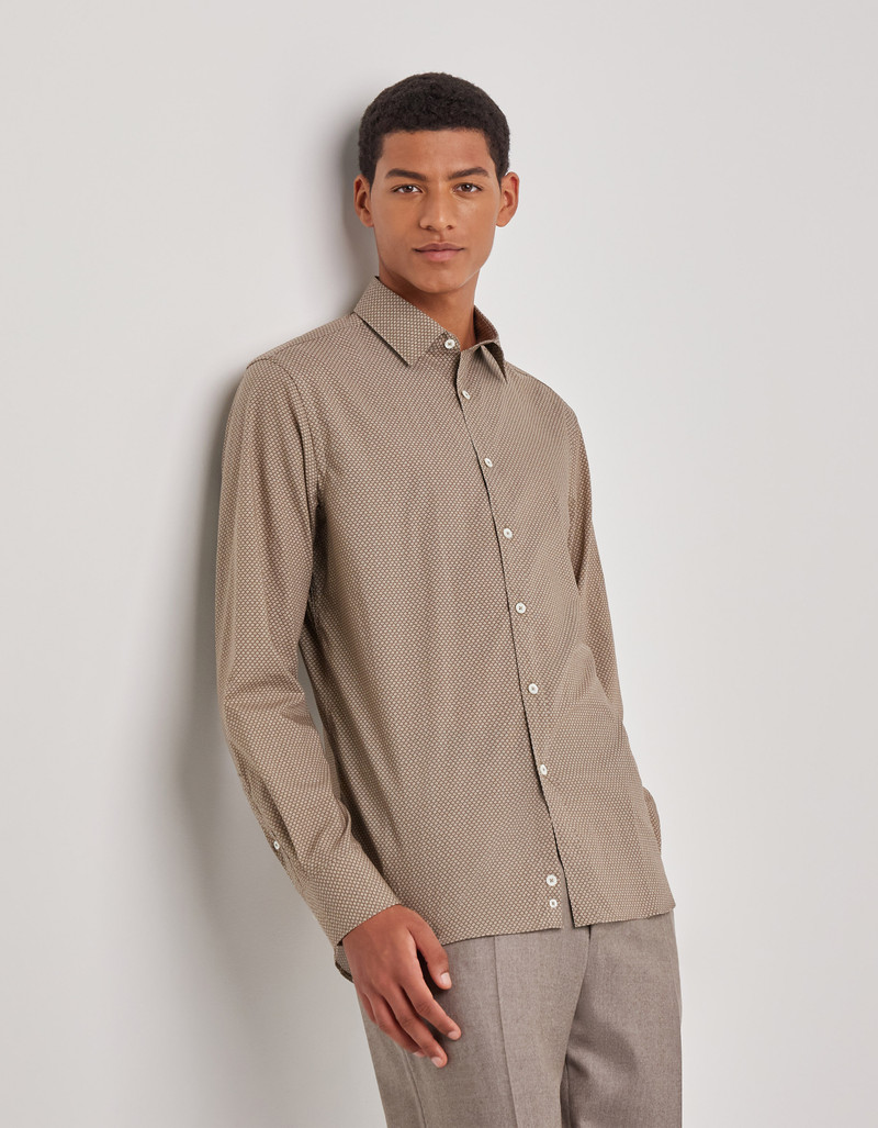Canali BROWN PRINTED COTTON AND LYOCELL CASUAL SHIRT outlook
