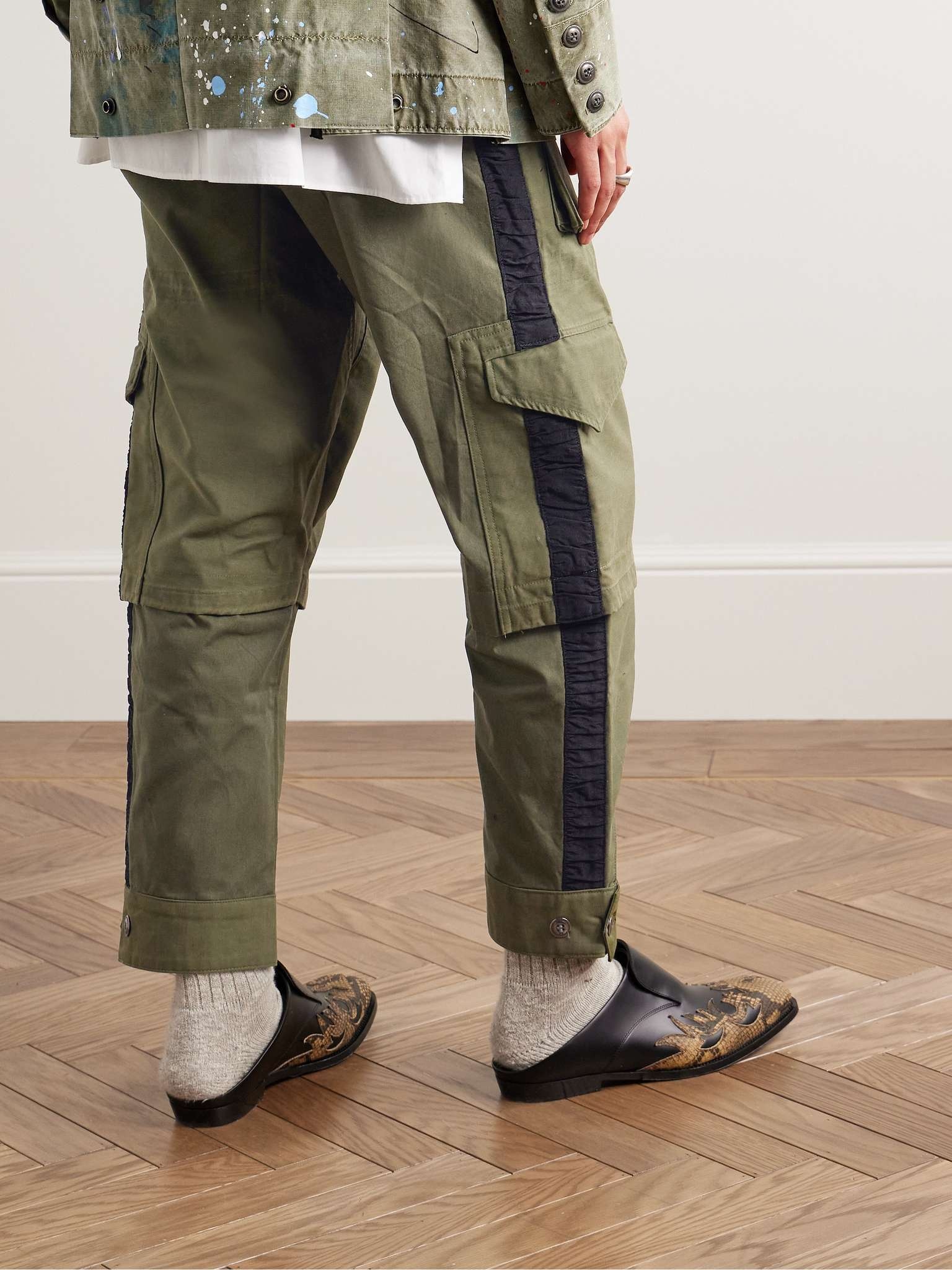 Army Tapered Cotton-Blend Drawstring Cargo Trousers - 4