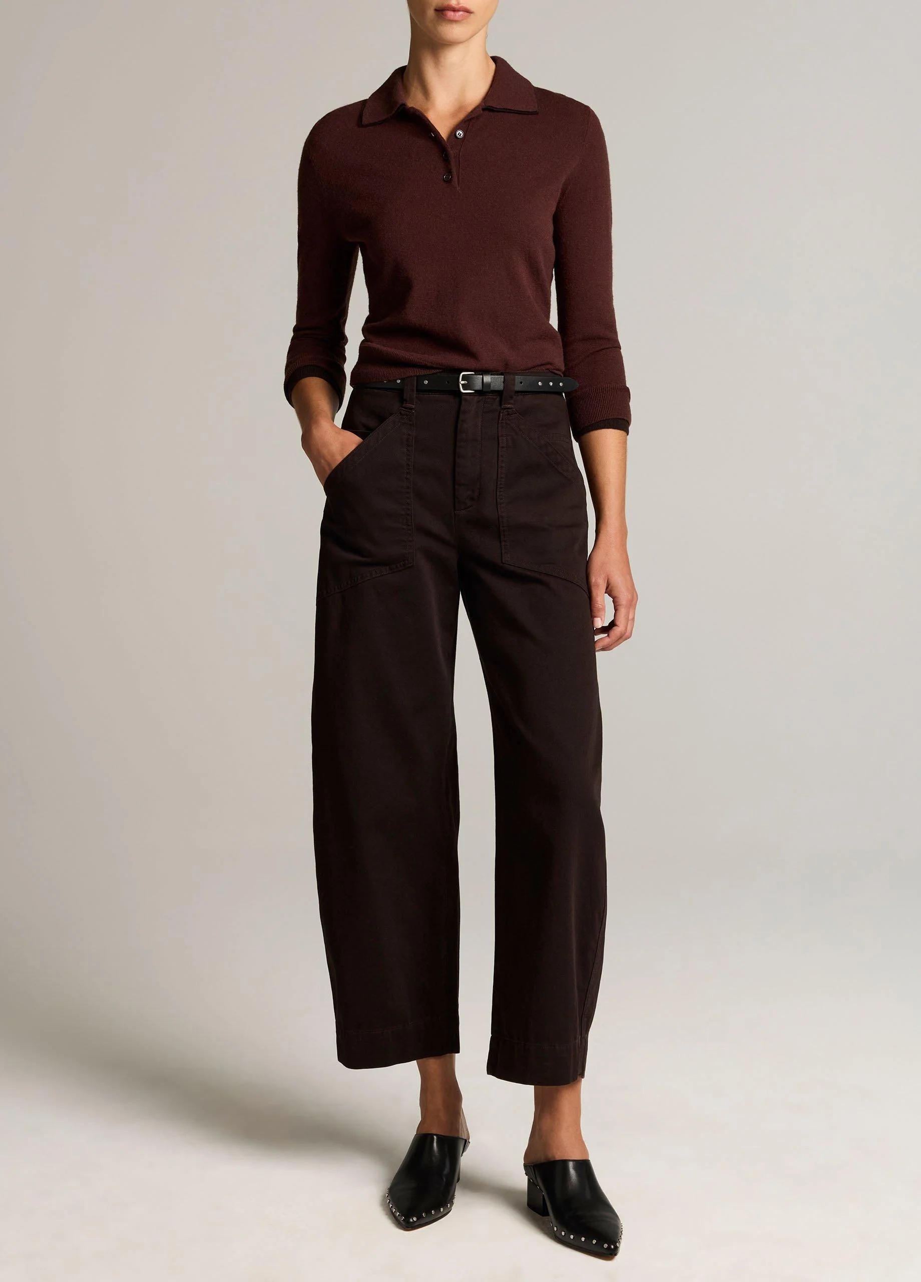Washed Cotton Twill Mid-Rise Utility Pant - 1