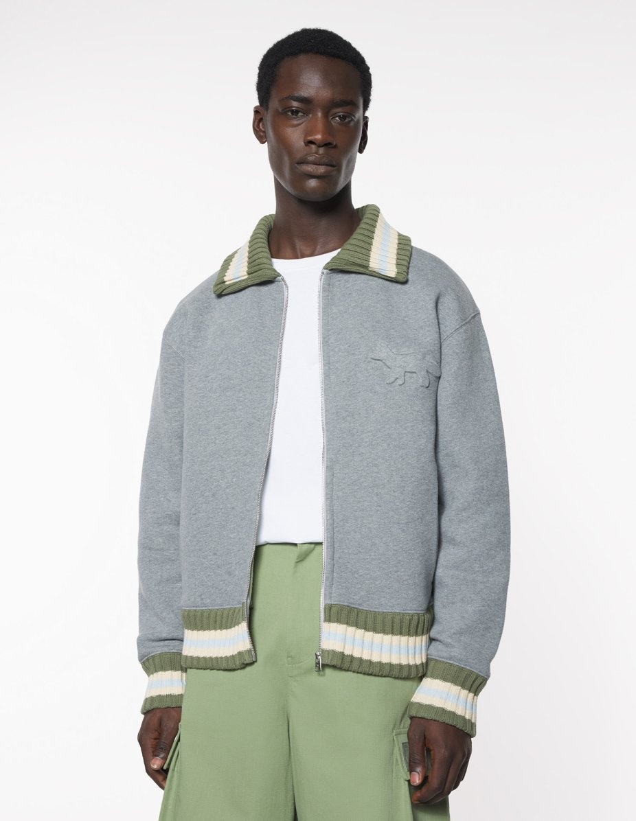 Maison Kitsuné VARSITY ZIPPED BLOUSON IN FLEECE WITH KNITTED