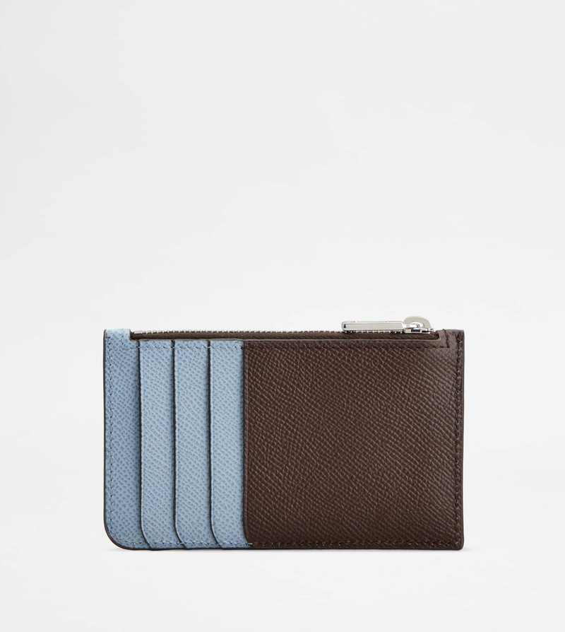 Tod's CARD HOLDER IN LEATHER - BROWN, SKY BLUE outlook