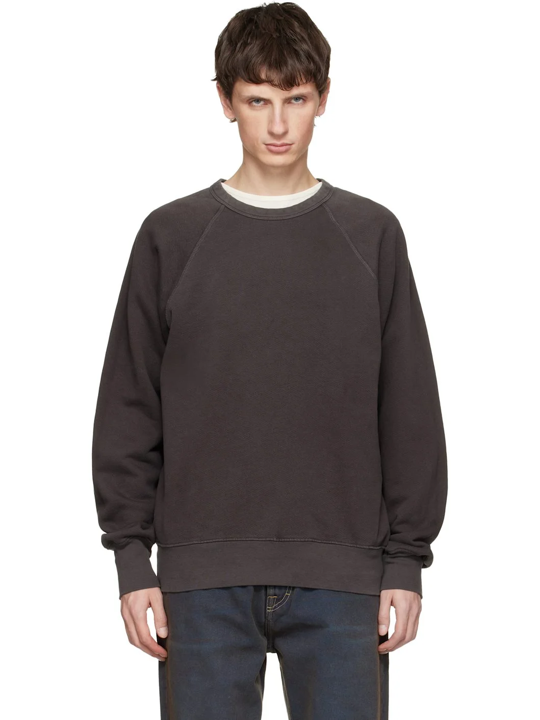 Gray Heavyweight Binded Neck Raglan Sweatshirt - 1