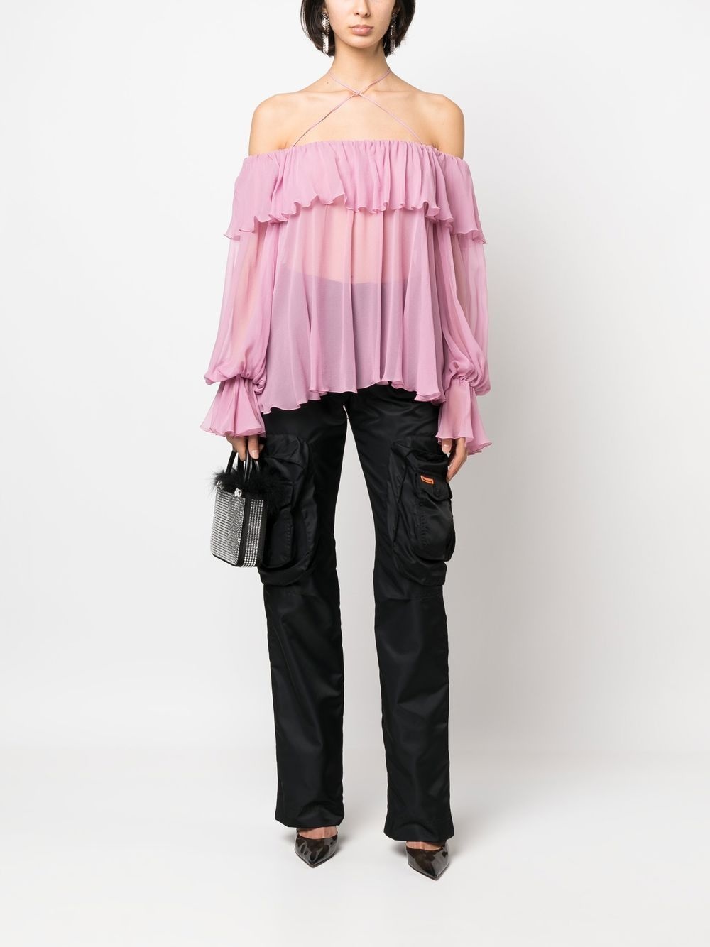 ruffled-trim tie-fastening blouse - 2