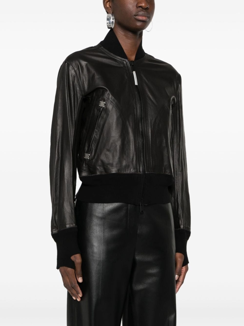 zip-up leather bomber jacket - 3