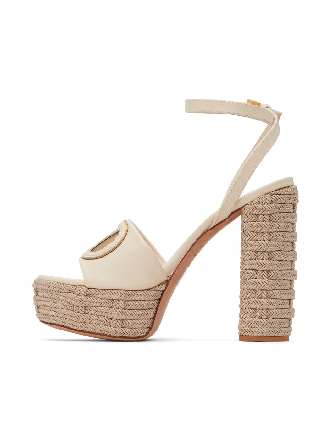 Beige VLogo Cutout Heeled Sandals - 3